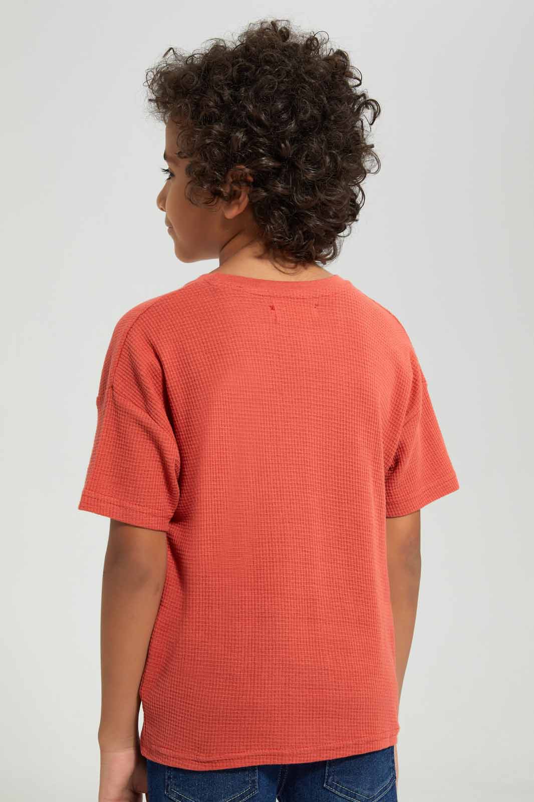 Redtag-Burgandy-Short-Sleeve-Waffle-Oversize-T-Shirt-BOY-T-Shirts,-Category:T-Shirts,-Colour:Burgundy,-Deals:New-In,-Filter:Boys-(2-to-8-Yrs),-New-In-BOY-APL,-Non-Sale,-Section:Boys-(0-to-14Yrs),-TBL,-W22A-Boys-2 to 8 Years