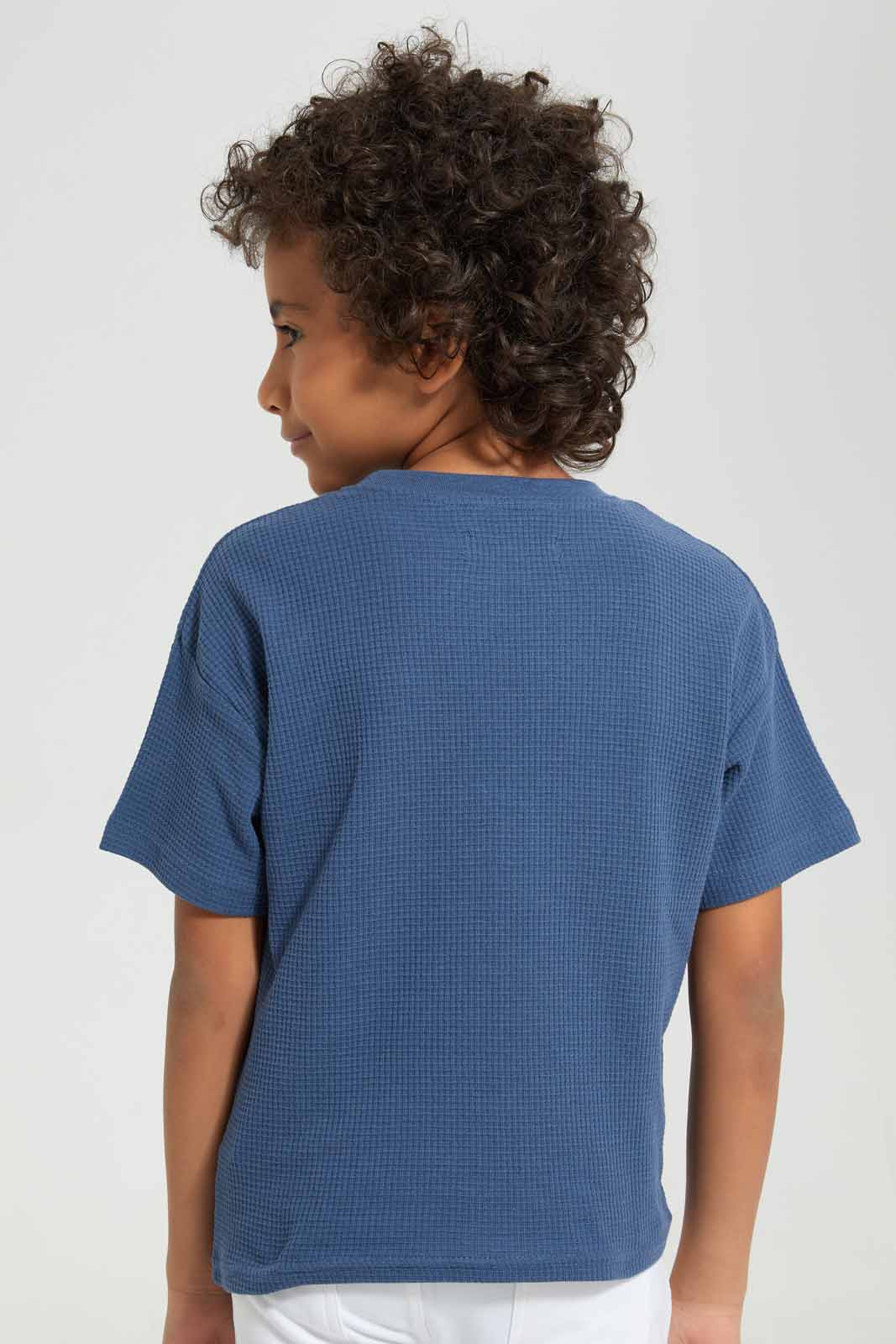 Redtag-Navy-Short-Sleeve-Waffle-Oversize-T-Shirt-BOY-T-Shirts,-Category:T-Shirts,-Colour:Navy,-Deals:4-For-90,-Deals:New-In,-Filter:Boys-(2-to-8-Yrs),-New-In-BOY-APL,-Section:Boys-(0-to-14Yrs),-TBL,-W22A-Boys-2 to 8 Years