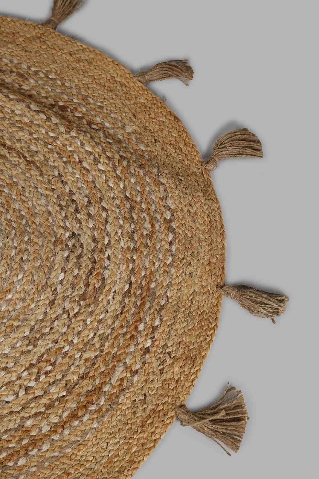 Redtag-Brown-Jute-Round-Dhurrie-With-Tassel-Category:Rugs,-Colour:Brown,-Deals:New-In,-Filter:Home-Decor,-HMW-HOM-Rugs-&-Door-Mats,-New-In-HMW-HOM,-Non-Sale,-Section:Homewares,-W22B-Home-Decor-