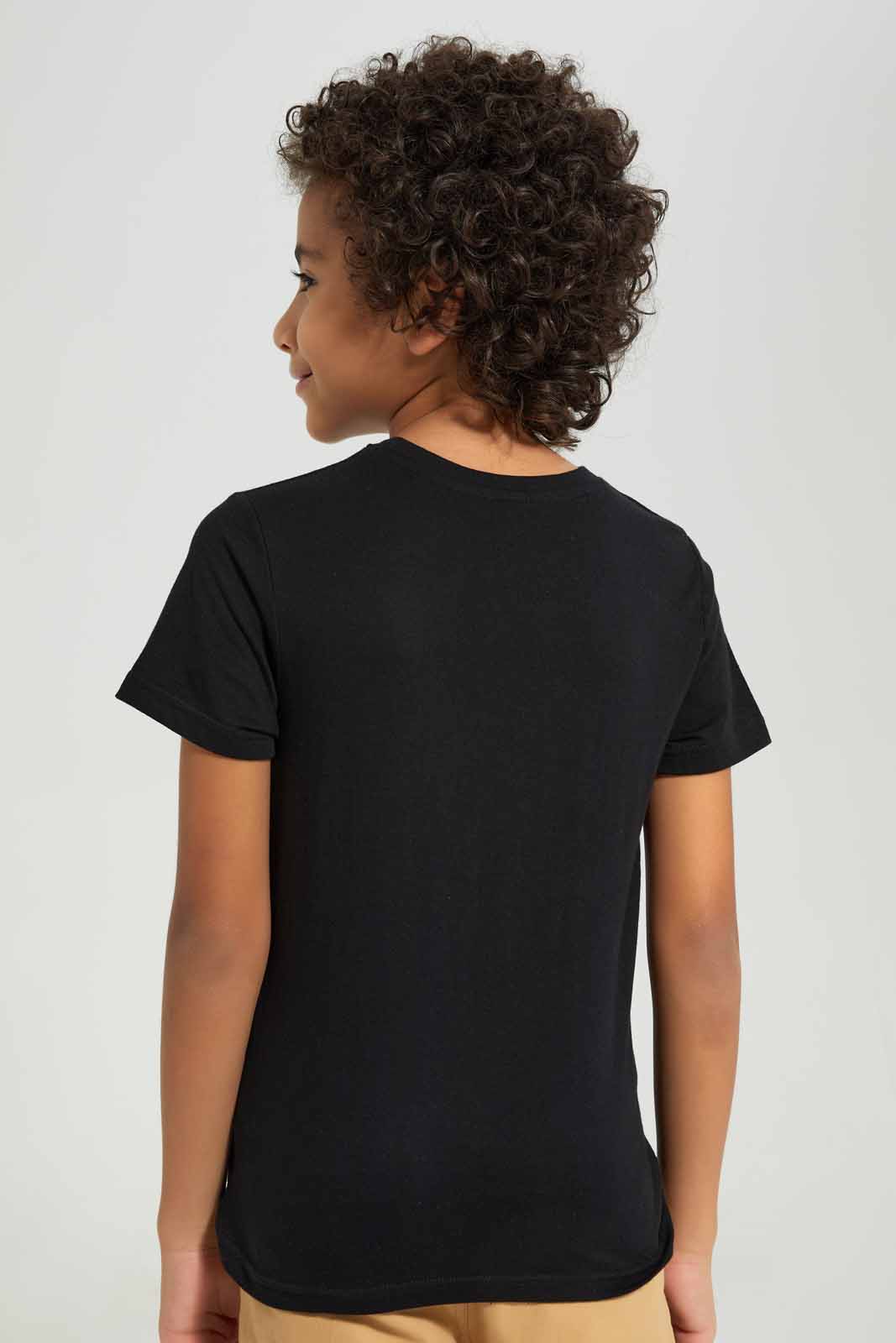 Redtag-Black-Dino-Print-Short-Sleeve-T-Shirt-BOY-T-Shirts,-Category:T-Shirts,-Colour:Black,-Deals:New-In,-Filter:Boys-(2-to-8-Yrs),-New-In-BOY-APL,-Non-Sale,-Section:Boys-(0-to-14Yrs),-TBL,-W22A-Boys-2 to 8 Years