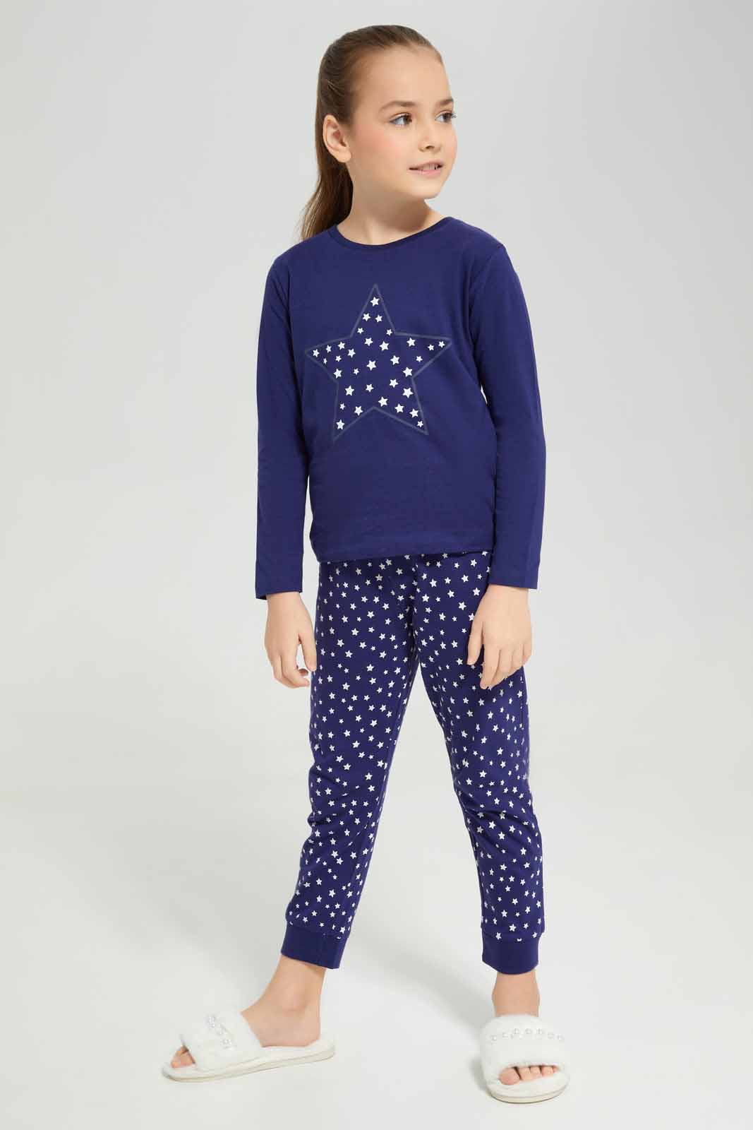 Girls Navy Stars Pyjama Set (2 Piece)