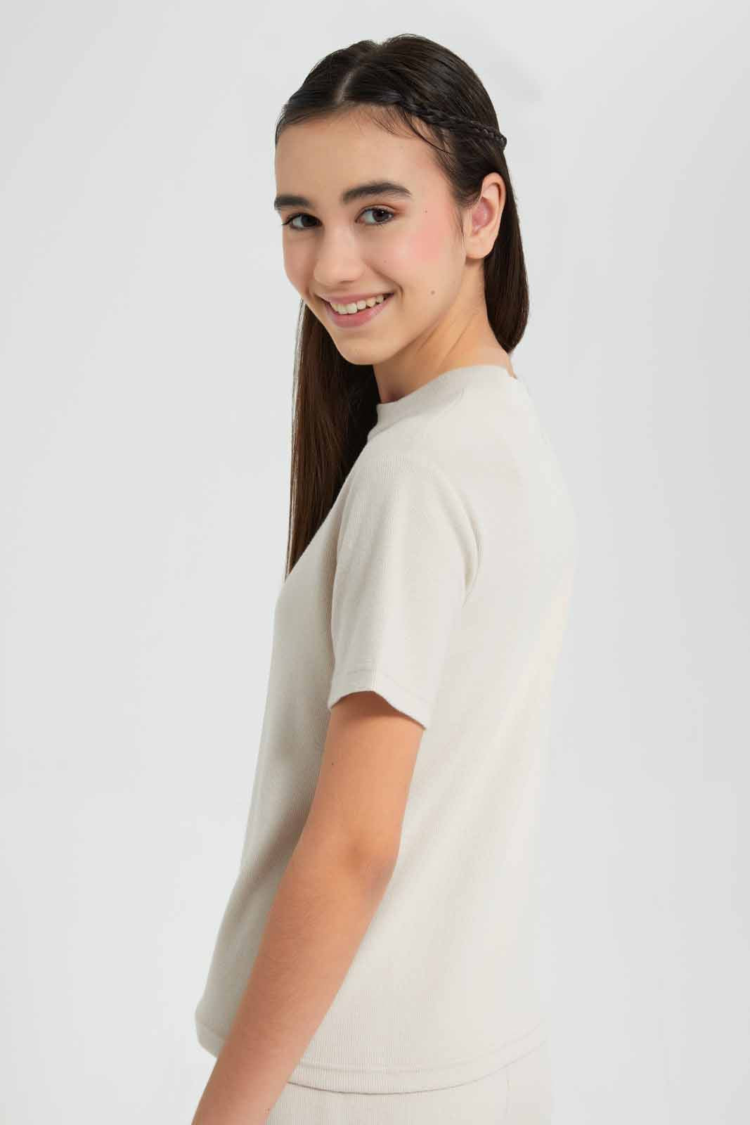 Redtag-Beige-High-Neck-Top-Category:Blouses,-Colour:Beige,-Deals:New-In,-Filter:Senior-Girls-(9-to-14-Yrs),-GSR-Blouses,-New-In-GSR-APL,-Non-Sale,-Section:Girls-(0-to-14Yrs),-W22A-Senior-Girls-9 to 14 Years