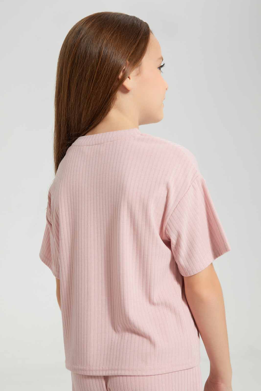 Redtag-Pink-Loungewear-Boxy-Rib-Tee-Category:Sweatshirts,-Colour:Apricot,-Deals:New-In,-Filter:Girls-(2-to-8-Yrs),-GIR-Sweatshirts,-New-In-GIR-APL,-Non-Sale,-Section:Girls-(0-to-14Yrs),-W22A-Girls-2 to 8 Years