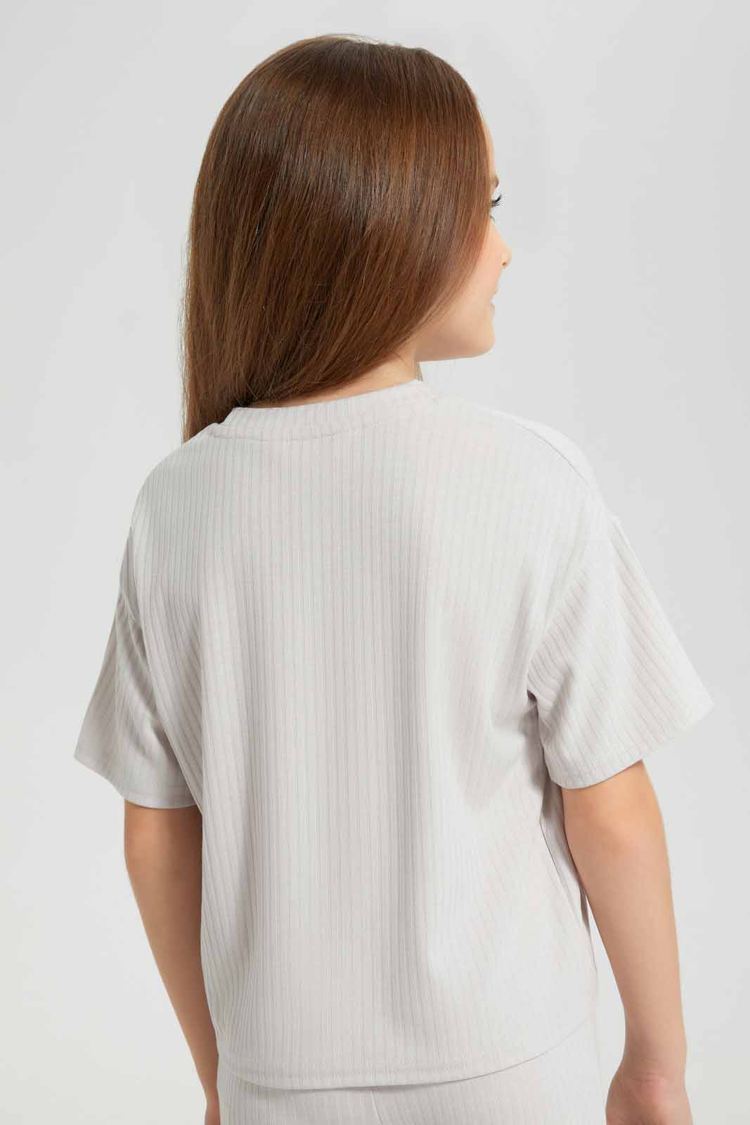 Redtag-Oatmeal-Melange-Loungewear-Boxy-Rib-Tee-Legging-Category:Sweatshirts,-Colour:Beige,-Deals:New-In,-Filter:Girls-(2-to-8-Yrs),-GIR-Sweatshirts,-New-In-GIR-APL,-Non-Sale,-Section:Girls-(0-to-14Yrs),-W22A-Girls-2 to 8 Years