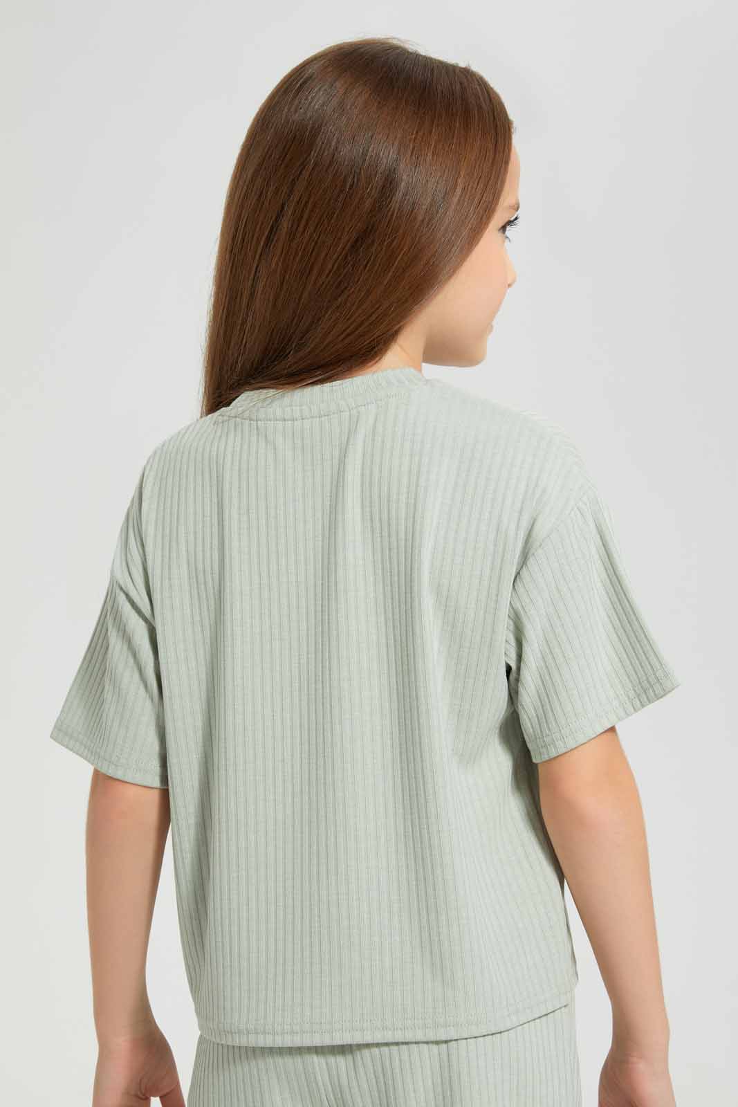 Redtag-Sage-Loungewear-Rib-Crew-Tee-Category:Sweatshirts,-Colour:Green,-Deals:New-In,-Filter:Girls-(2-to-8-Yrs),-GIR-Sweatshirts,-New-In-GIR-APL,-Non-Sale,-Section:Girls-(0-to-14Yrs),-W22A-Girls-2 to 8 Years