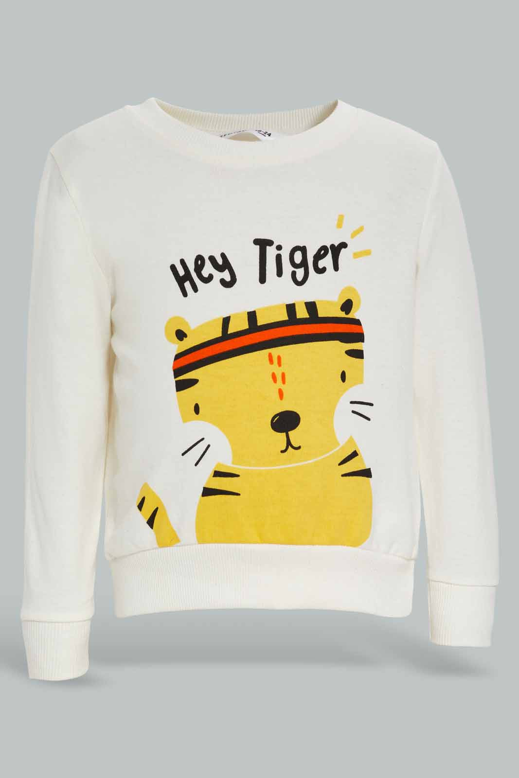 Redtag-Ecru-Hey-Tiger-Crew-Sweatshirts-Category:Sweatshirts,-Colour:Ecru,-Deals:New-In,-Filter:Infant-Boys-(3-to-24-Mths),-INB-Sweatshirts,-New-In-INB-APL,-Non-Sale,-Section:Boys-(0-to-14Yrs),-TBL,-W22B-Infant-Boys-3 to 24 Months