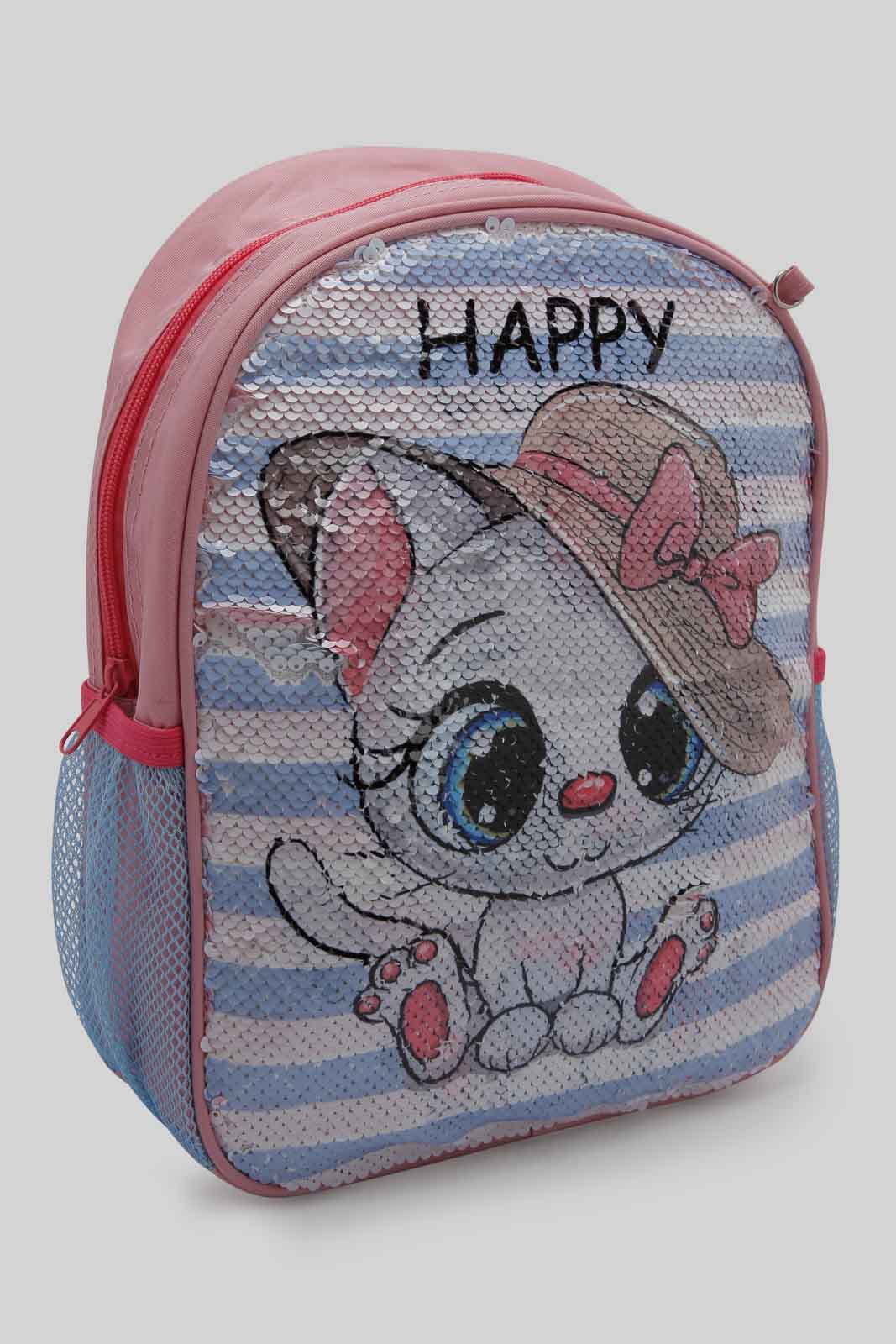 Redtag-Multi-Colour-Charcater-Embellished-Sequins-Backpack-Category:Bags,-Colour:Assorted,-Dept:Girls,-Filter:Girls-Accessories,-GIR-Bags,-New-In,-New-In-GIR-ACC,-Non-Sale,-Section:Girls-(0-to-14Yrs),-W22B-Girls-