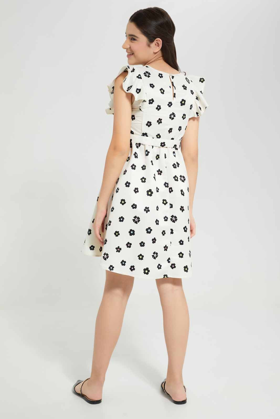 Redtag-White/Black-Plaid-Ruffled-Front-Category:Dresses,-Colour:Assorted,-Deals:New-In,-Filter:Senior-Girls-(8-to-14-Yrs),-GSR-Dresses,-New-In-GSR-APL,-Non-Sale,-Section:Girls-(0-to-14Yrs),-W22A-Senior-Girls-9 to 14 Years