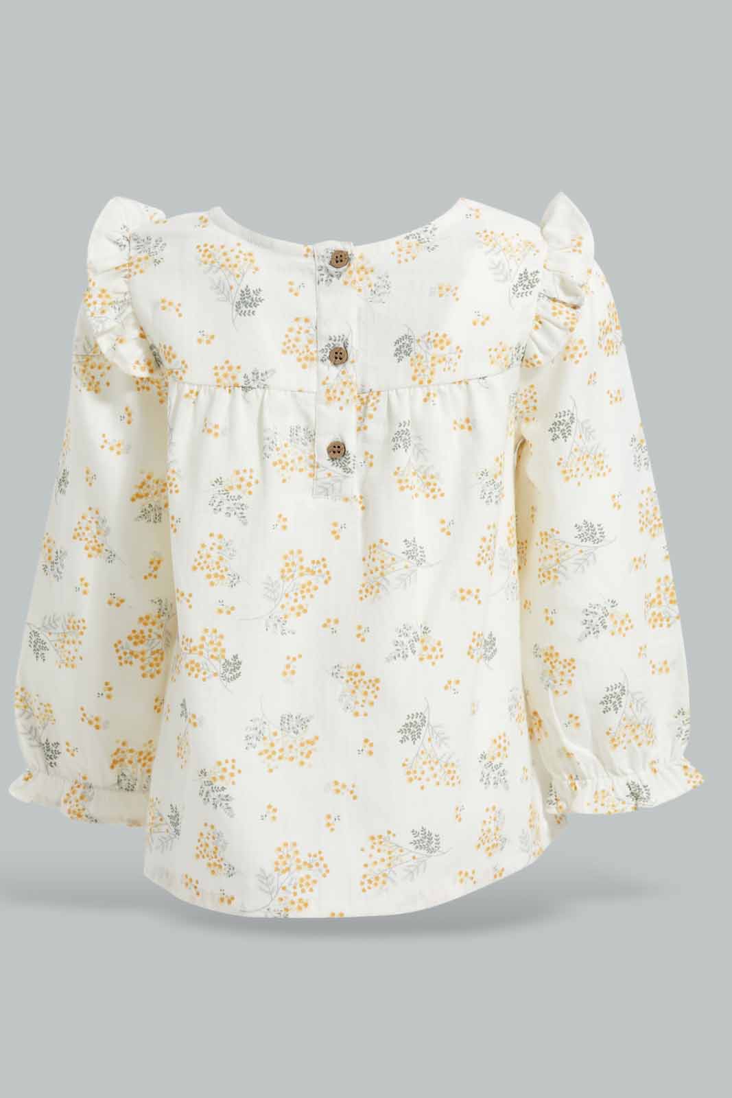 Redtag-White-Floral-AOP-Front-Frills-Category:Blouses,-Colour:Cream,-Deals:New-In,-Filter:Infant-Girls-(3-to-24-Mths),-ING-Blouses,-New-In-ING-APL,-Non-Sale,-Section:Girls-(0-to-14Yrs),-W22A-Infant-Girls-3 to 24 Months