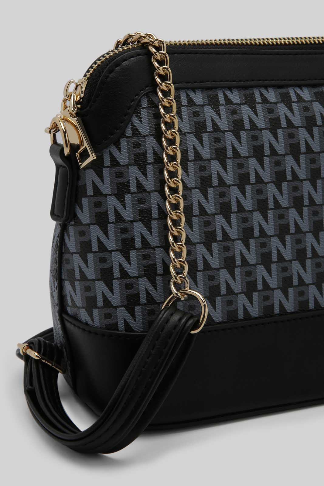 Redtag-Black-Monoram-Messnger-Bag-Category:Bags,-Colour:Black,-Dept:Ladieswear,-Filter:Women's-Accessories,-New-In,-New-In-Women-ACC,-Non-Sale,-Section:Women,-W22A,-Women-Bags-Women-
