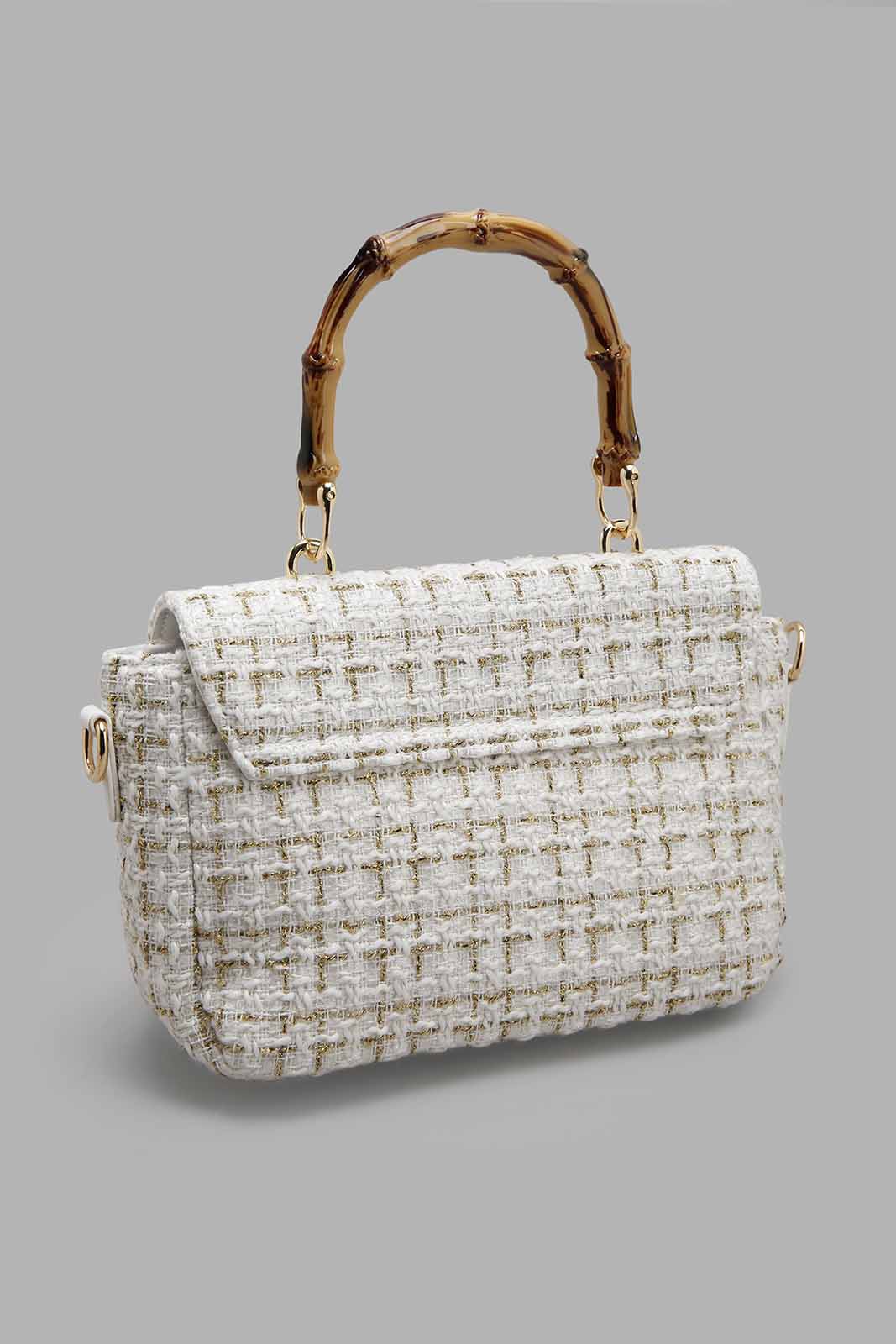 Redtag-White-Tweed-Crossbody-With-Top-Handle-Category:Bags,-Colour:White,-Filter:Women's-Accessories,-New-In,-New-In-Women-ACC,-Non-Sale,-Section:Women,-W22B,-Women-Bags-Women-