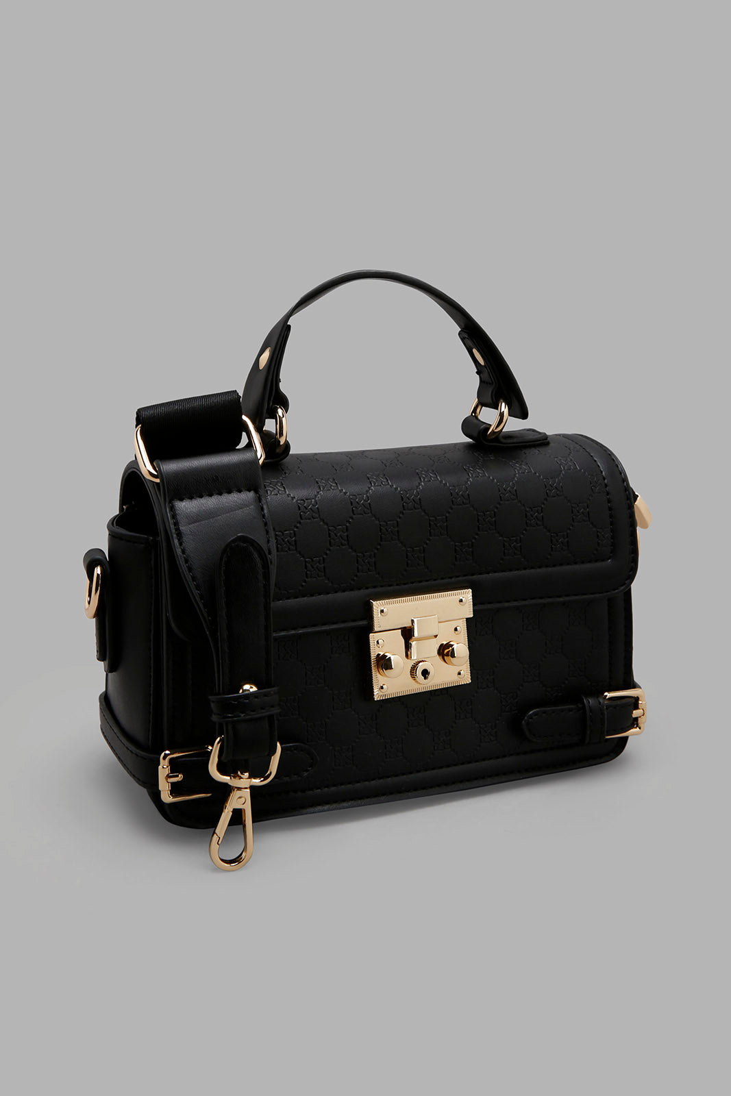 Redtag-Black-Embossed-Box-Messenger-Bag-Category:Bags,-Colour:Black,-Filter:Women's-Accessories,-New-In,-New-In-Women-ACC,-Non-Sale,-Section:Women,-W22B,-Women-Bags-Women-