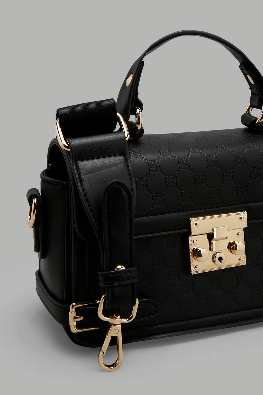 Redtag-Black-Embossed-Box-Messenger-Bag-Category:Bags,-Colour:Black,-Filter:Women's-Accessories,-New-In,-New-In-Women-ACC,-Non-Sale,-Section:Women,-W22B,-Women-Bags-Women-