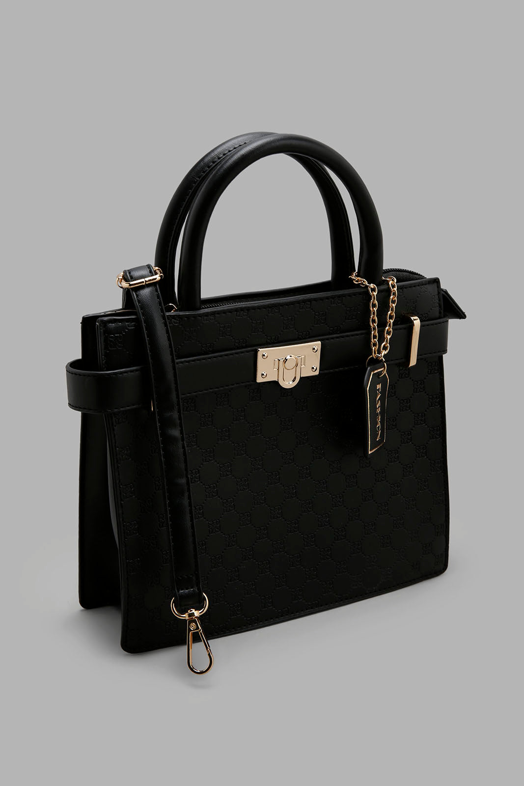 Redtag-Black-Embossed-Box-Messenger-Bag-Category:Bags,-Colour:Black,-Filter:Women's-Accessories,-New-In,-New-In-Women-ACC,-Non-Sale,-Section:Women,-W22B,-Women-Bags-Women-