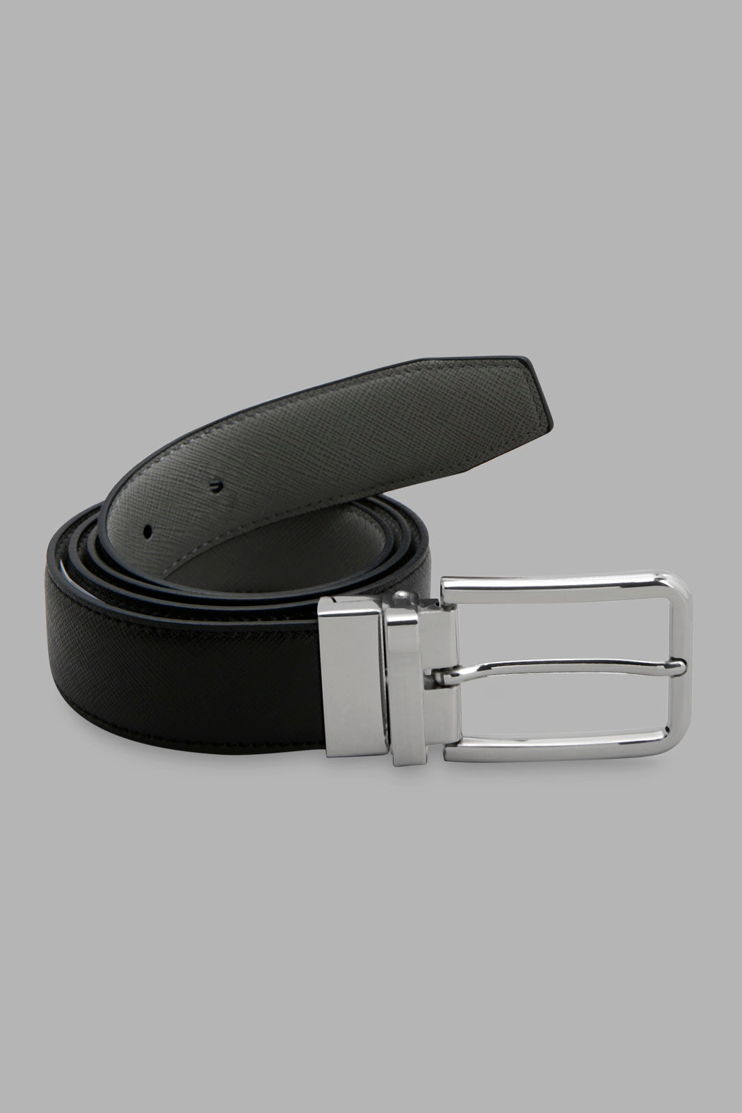 Redtag-Grey-And-Black-Belt-With-Twist-Buckle-Category:Belts,-Colour:Assorted,-Filter:Men's-Accessories,-H1:ACC,-H2:GEN,-H3:MEA,-H4:FAA,-Men-Belts,-New-In,-New-In-Men-ACC,-Non-Sale,-Season:W22A,-Section:Men,-W22A-Men's-