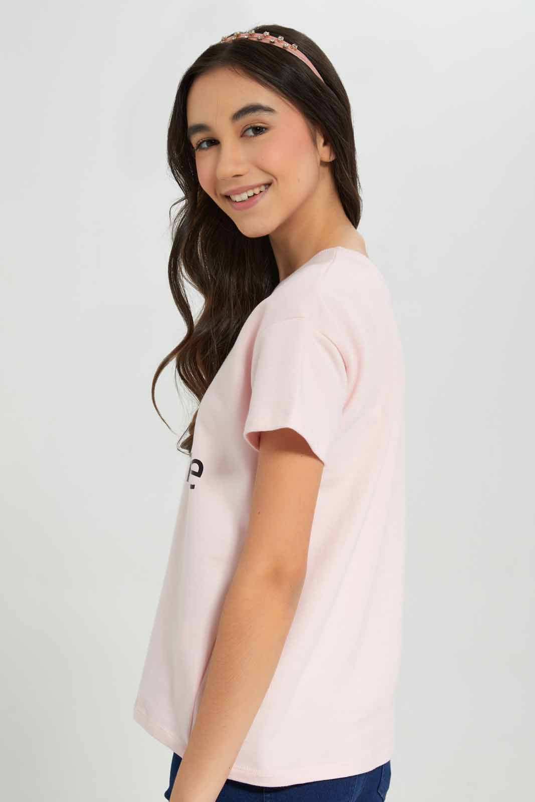 Redtag-Pink-Drop-Shoulder-Top-Category:T-Shirts,-Colour:Apricot,-Deals:New-In,-Filter:Senior-Girls-(8-to-14-Yrs),-GSR-T-Shirts,-New-In-GSR-APL,-Non-Sale,-Section:Girls-(0-to-14Yrs),-TBL,-W22A-Senior-Girls-9 to 14 Years