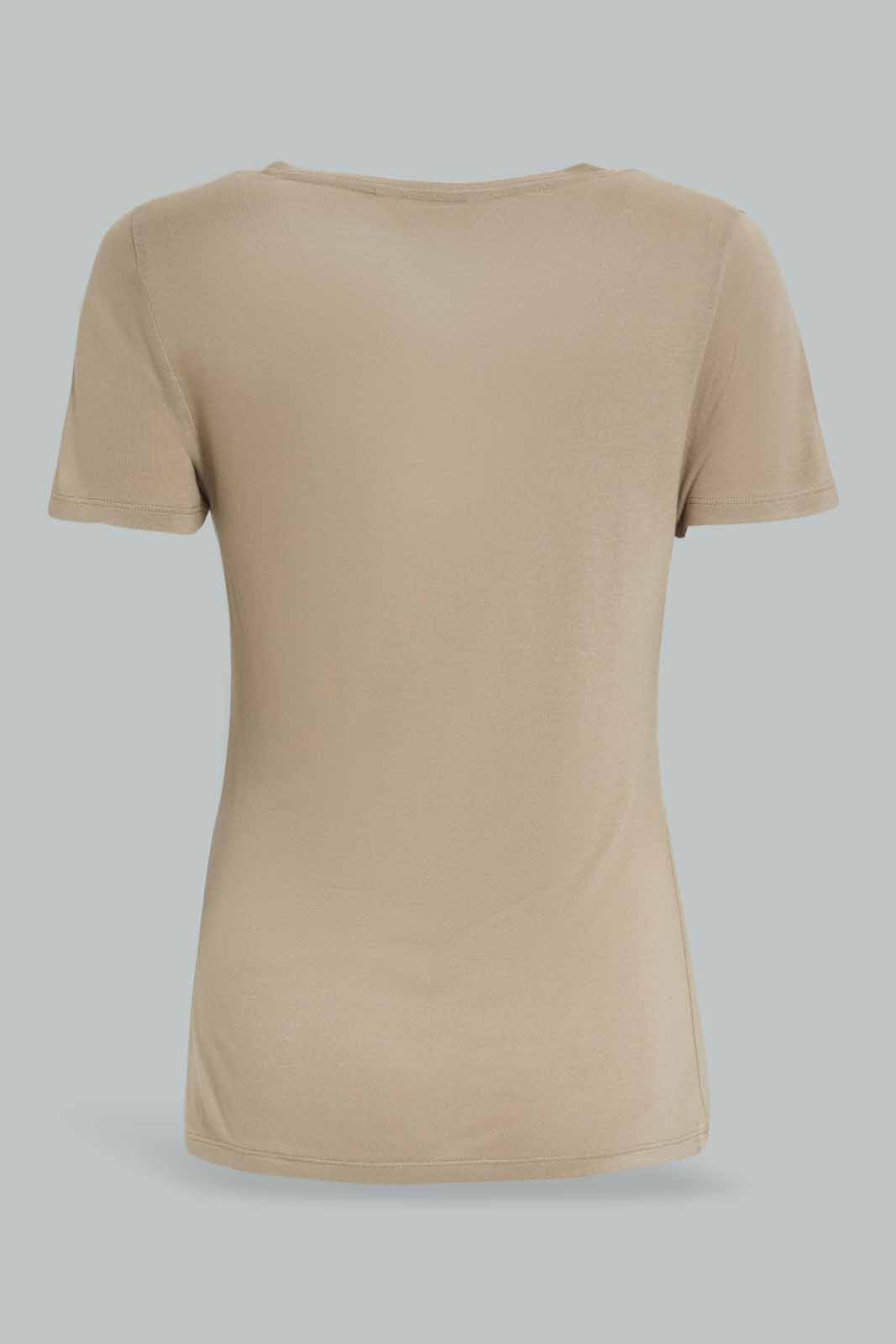 Redtag-Sage-Short-Sleeve-V--Neck-T-Shirt-Category:T-Shirts,-Colour:Olive,-Deals:New-In,-Filter:Women's-Clothing,-New-In-Women-APL,-Non-Sale,-Section:Women,-TBL,-W22A,-Women-T-Shirts-Women's-