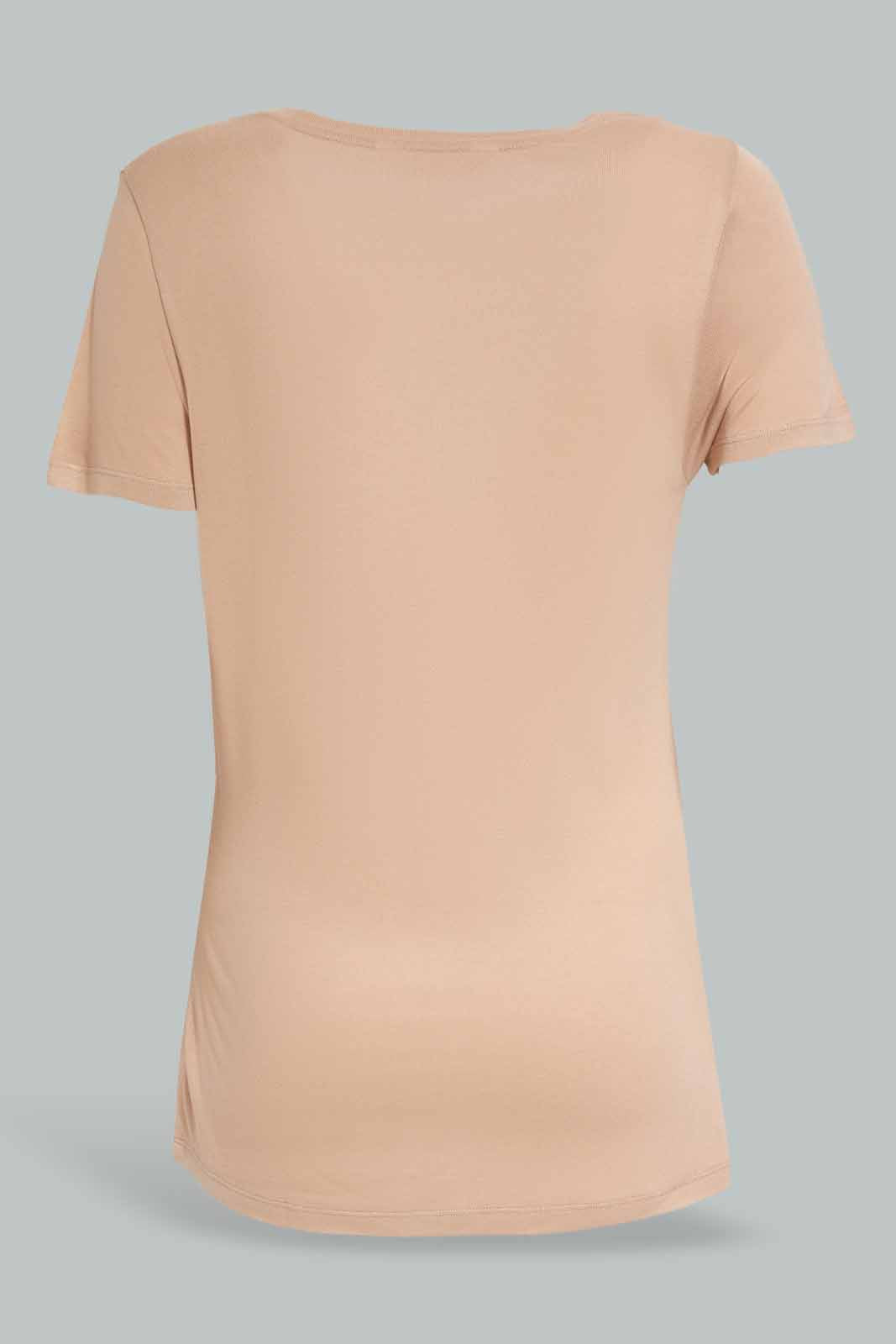Redtag-Nude-Short-Sleeve-Crew-Neck-T-Shirt-Category:T-Shirts,-Colour:Beige,-Deals:New-In,-Filter:Women's-Clothing,-New-In-Women-APL,-Non-Sale,-Section:Women,-TBL,-W22A,-Women-T-Shirts-Women's-
