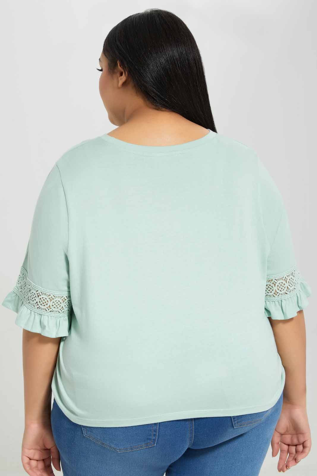 Redtag-Mint-Knit-Top-With-Lace-Detail-At-Sleeve-Category:Tops,-Colour:Mint,-Deals:New-In,-Filter:Plus-Size,-LDP-Tops,-New-In-LDP-APL,-Non-Sale,-Section:Women,-W22A-Women's-