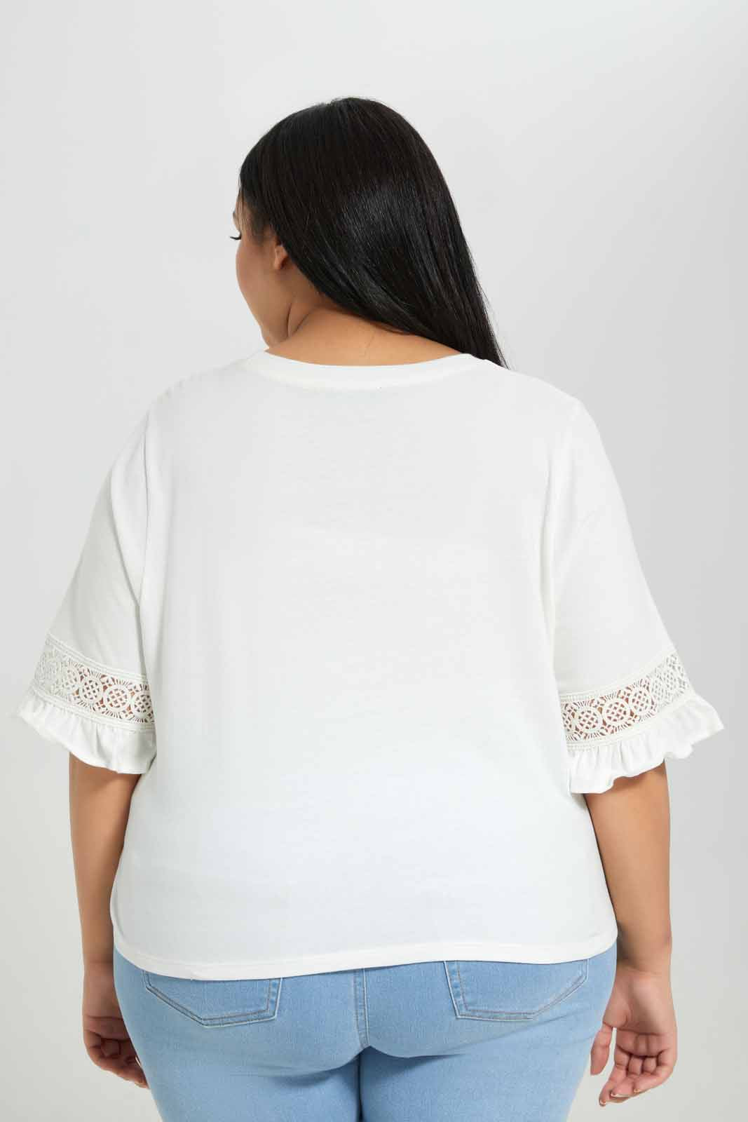 Redtag-Ivory-Knit-Top-With-Lace-Detail-At-Sleeve-Category:Tops,-Colour:Ivory,-Deals:New-In,-Filter:Plus-Size,-LDP-Tops,-New-In-LDP-APL,-Non-Sale,-Section:Women,-W22A-Women's-