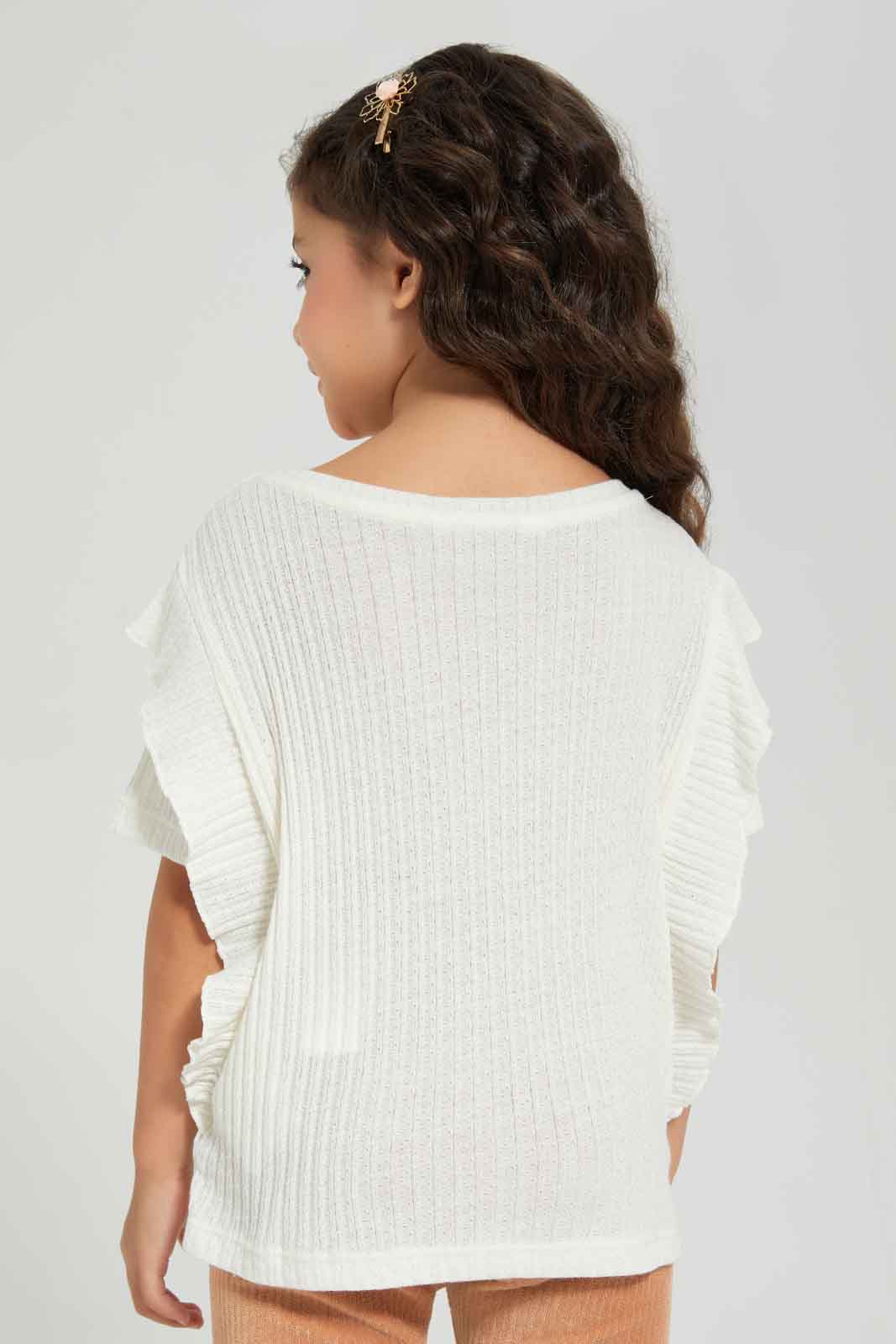 Redtag-White-T-Shirt-With-Front-Pleats-BTS,-Category:T-Shirts,-Colour:White,-Deals:New-In,-Dept:Girls,-Filter:Girls-(2-to-8-Yrs),-GIR-T-Shirts,-New-In-GIR-APL,-Non-Sale,-Section:Girls-(0-to-14Yrs),-W22A-Girls-2 to 8 Years