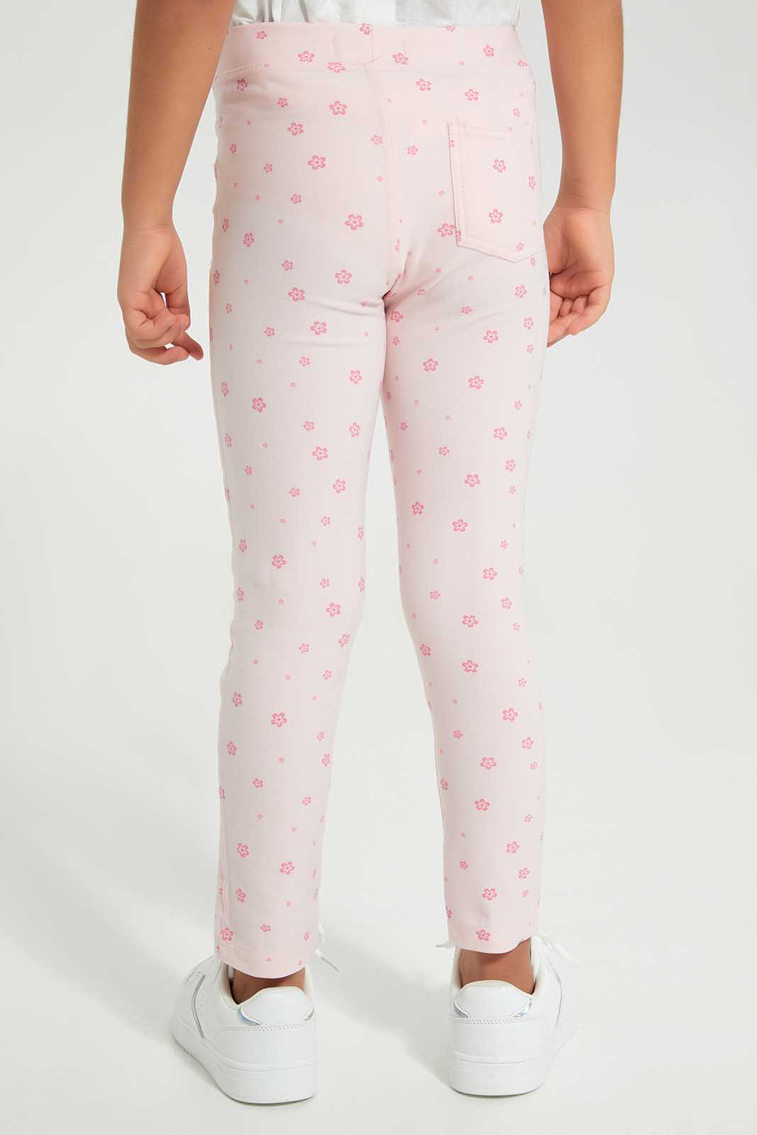 Girls Pink Flowers Print Jegging