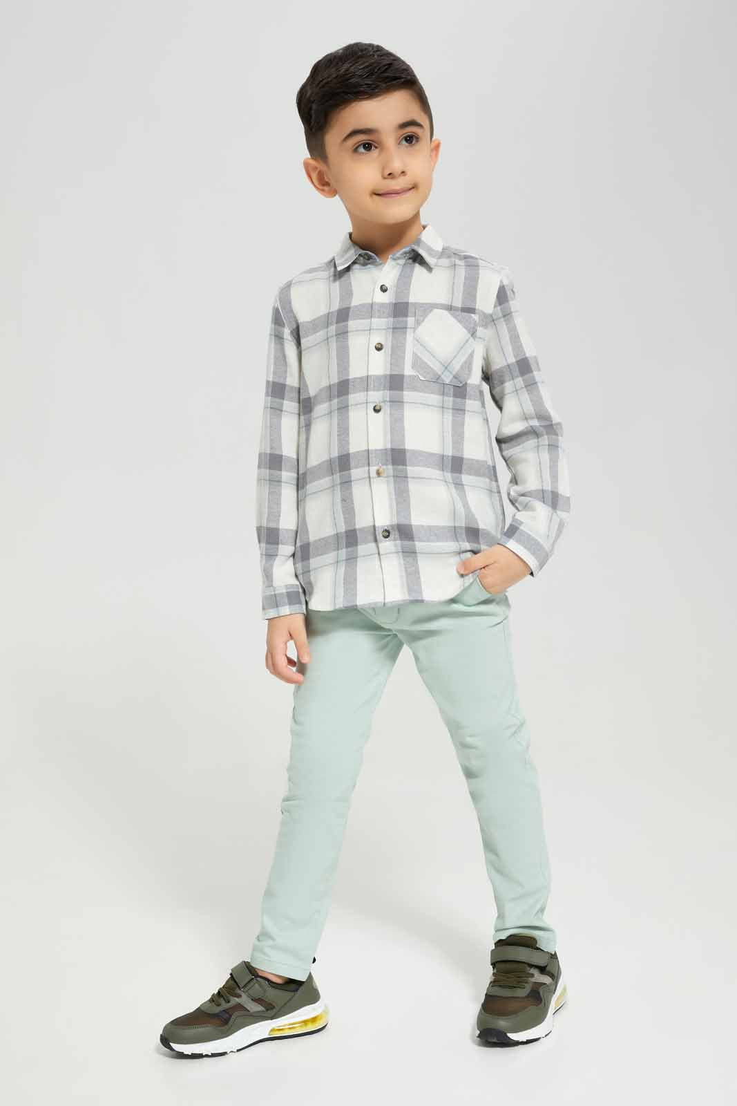 Redtag-Ecru-flannel-brushed-check-long-sleeve-shirt-BOY-Shirts,-Category:Shirts,-Colour:Ecru,-Deals:New-In,-Filter:Boys-(2-to-8-Yrs),-New-In-BOY-APL,-Non-Sale,-Section:Boys-(0-to-14Yrs),-TBL,-W22A-Boys-2 to 8 Years