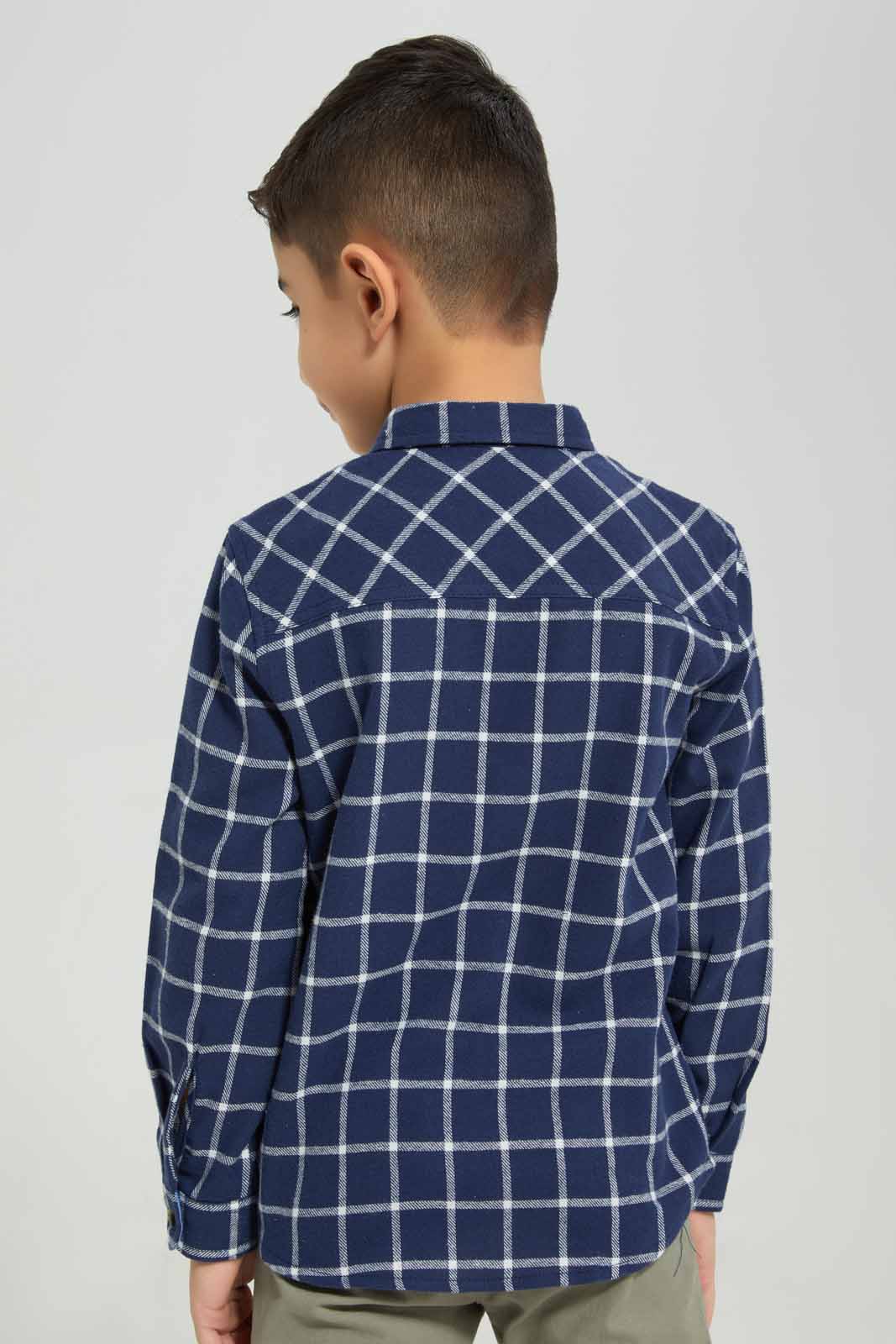 Redtag-Navy-flannel-brushed-check-long-sleeve-shirt-BOY-Shirts,-Category:Shirts,-Colour:Navy,-Deals:New-In,-Filter:Boys-(2-to-8-Yrs),-New-In-BOY-APL,-Non-Sale,-Section:Boys-(0-to-14Yrs),-TBL,-W22A-Boys-2 to 8 Years