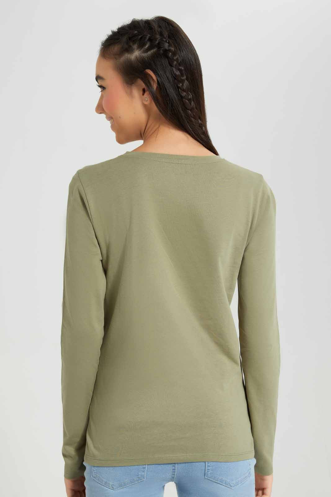 Redtag-Olive-L/s-Placement-Print-Top-Category:T-Shirts,-Colour:Olive,-Deals:New-In,-Filter:Senior-Girls-(8-to-14-Yrs),-GSR-T-Shirts,-New-In-GSR-APL,-Non-Sale,-Section:Girls-(0-to-14Yrs),-TBL,-W22B-Senior-Girls-9 to 14 Years