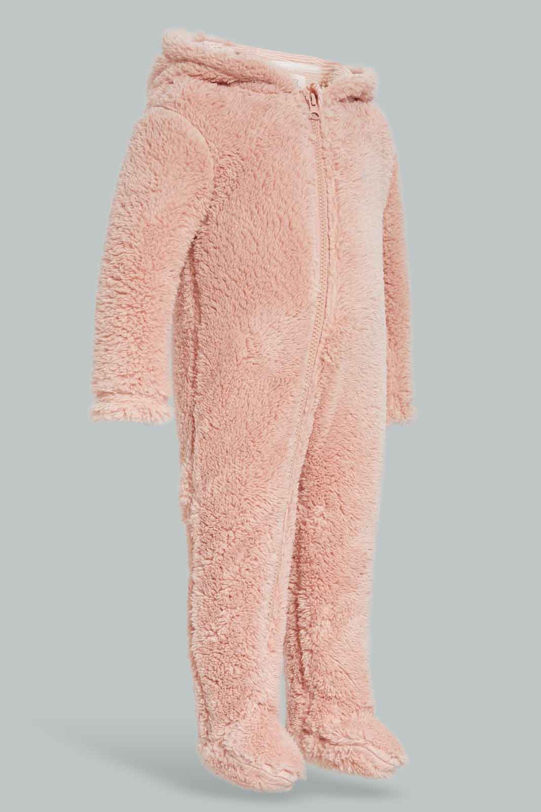 Redtag-Hooded-Fluffy-Pramsuit-Pink-Category:Coats,-Colour:Apricot,-Deals:New-In,-Dept:New-Born,-Filter:Baby-(0-to-12-Mths),-NBG-Coats,-New-In-NBG-APL,-Non-Sale,-Section:Girls-(0-to-14Yrs),-W22B-Baby-0 to 12 Months