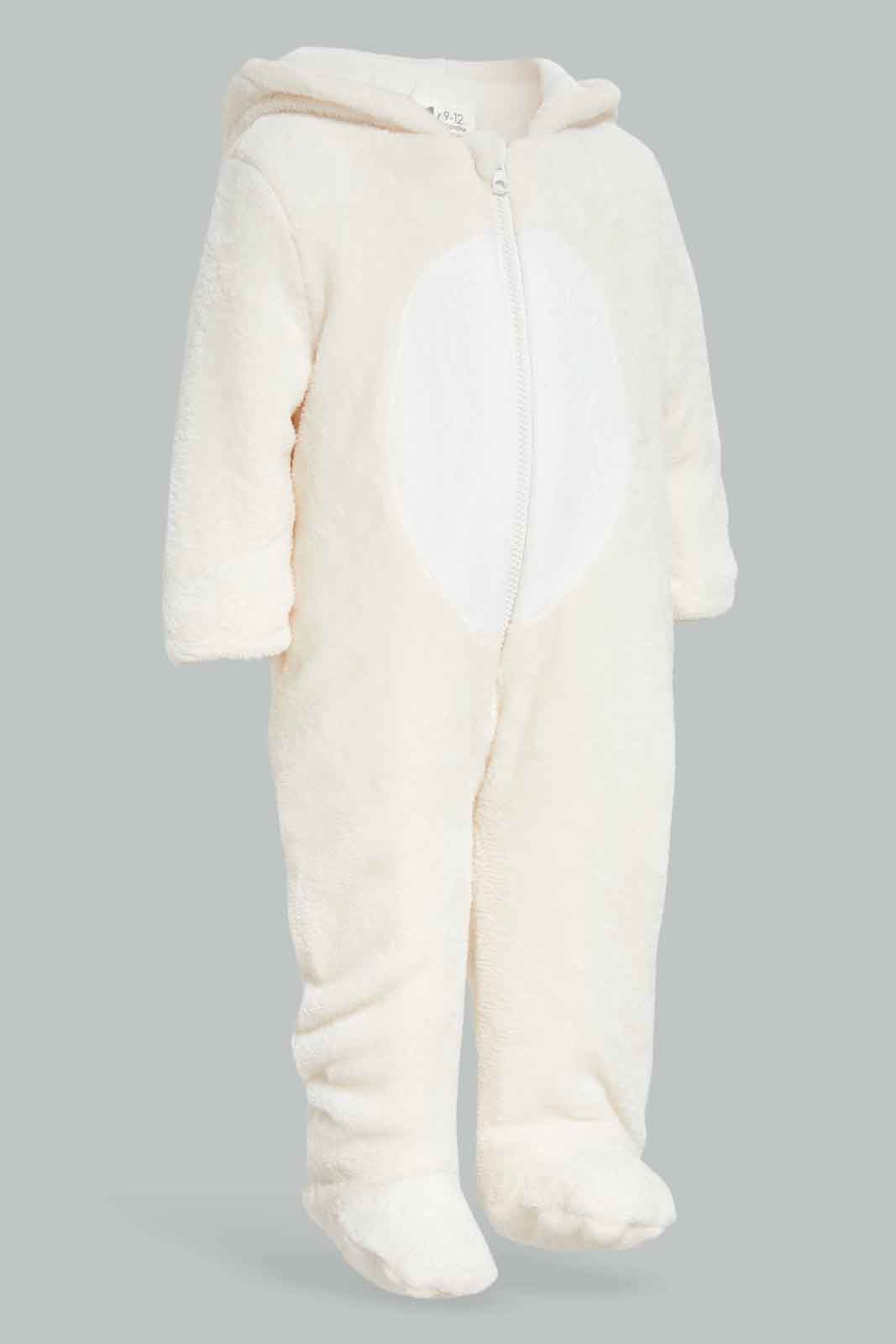 Redtag-Animal-Ears-Polar-Fleece-Pramsuit-Ecru-Category:Coats,-Colour:Ecru,-Deals:New-In,-Dept:New-Born,-Filter:Baby-(0-to-12-Mths),-NBB-Coats,-New-In-NBB-APL,-Non-Sale,-Section:Boys-(0-to-14Yrs),-W22B-Baby-0 to 12 Months
