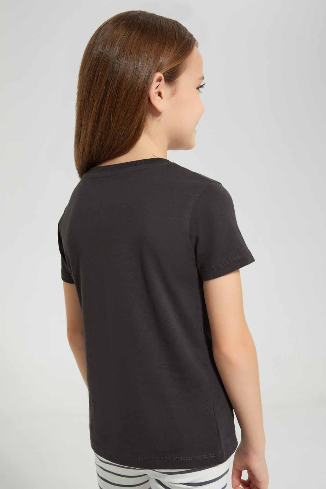 Redtag-Basic-Tee---weekend-Fun-Charcoall-Tee-Category:T-Shirts,-Colour:Charcoal,-Deals:New-In,-Filter:Girls-(2-to-8-Yrs),-GIR-T-Shirts,-New-In-GIR-APL,-Non-Sale,-Section:Girls-(0-to-14Yrs),-TBL,-W22A-Girls-2 to 8 Years