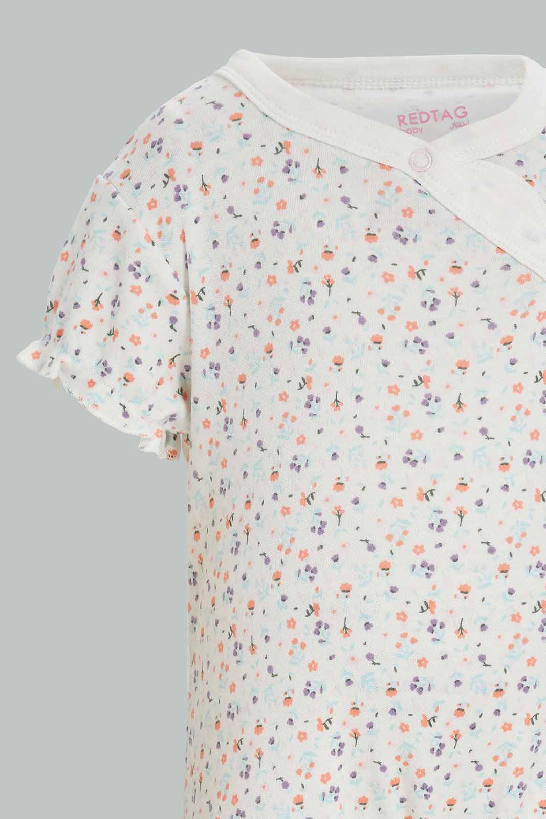 Redtag-Pink-Floral-2-Piece-Pack-Rompers-Category:Rompers,-Colour:Apricot,-Deals:New-In,-Dept:New-Born,-Filter:Baby-(0-to-12-Mths),-NBG-Rompers,-New-In-NBG-APL,-Non-Sale,-Section:Girls-(0-to-14Yrs),-W22A-Baby-0 to 12 Months
