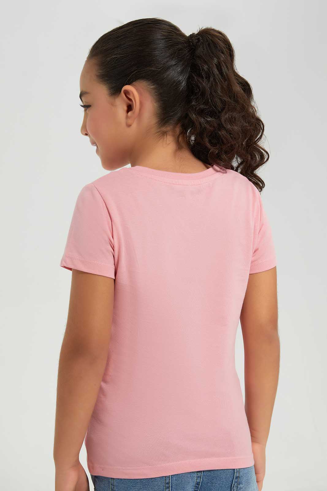 Redtag-Pink-Novelty---Applique-Category:T-Shirts,-Colour:Apricot,-Deals:New-In,-Filter:Girls-(2-to-8-Yrs),-GIR-T-Shirts,-New-In-GIR-APL,-Non-Sale,-Section:Girls-(0-to-14Yrs),-TBL,-W22A-Girls-2 to 8 Years