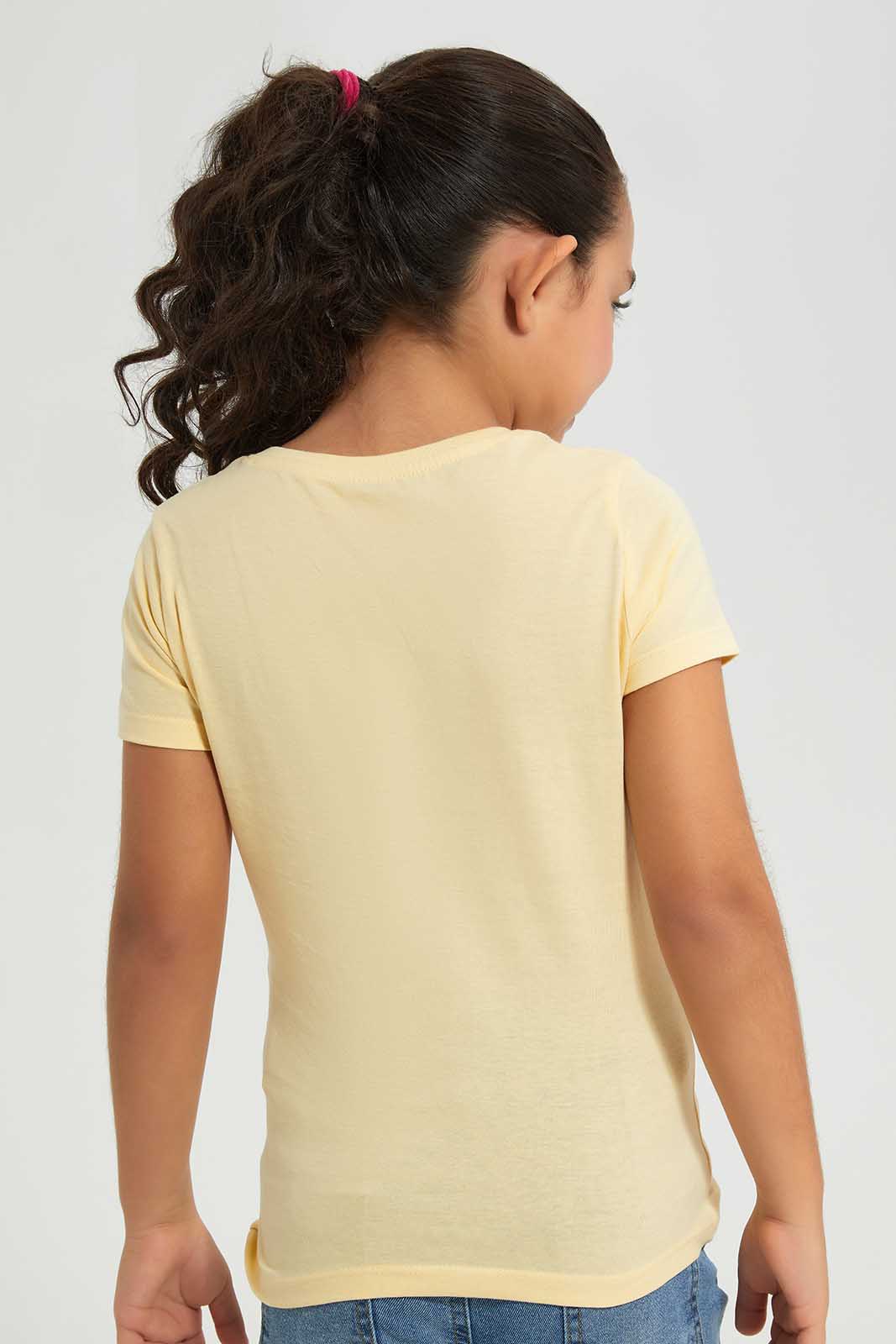 Redtag-Yellow-LS-Novelty-Pom-Pom-Category:T-Shirts,-Colour:Yellow,-Deals:New-In,-Filter:Girls-(2-to-8-Yrs),-GIR-T-Shirts,-New-In-GIR-APL,-Non-Sale,-Section:Girls-(0-to-14Yrs),-TBL,-W22A-Girls-2 to 8 Years