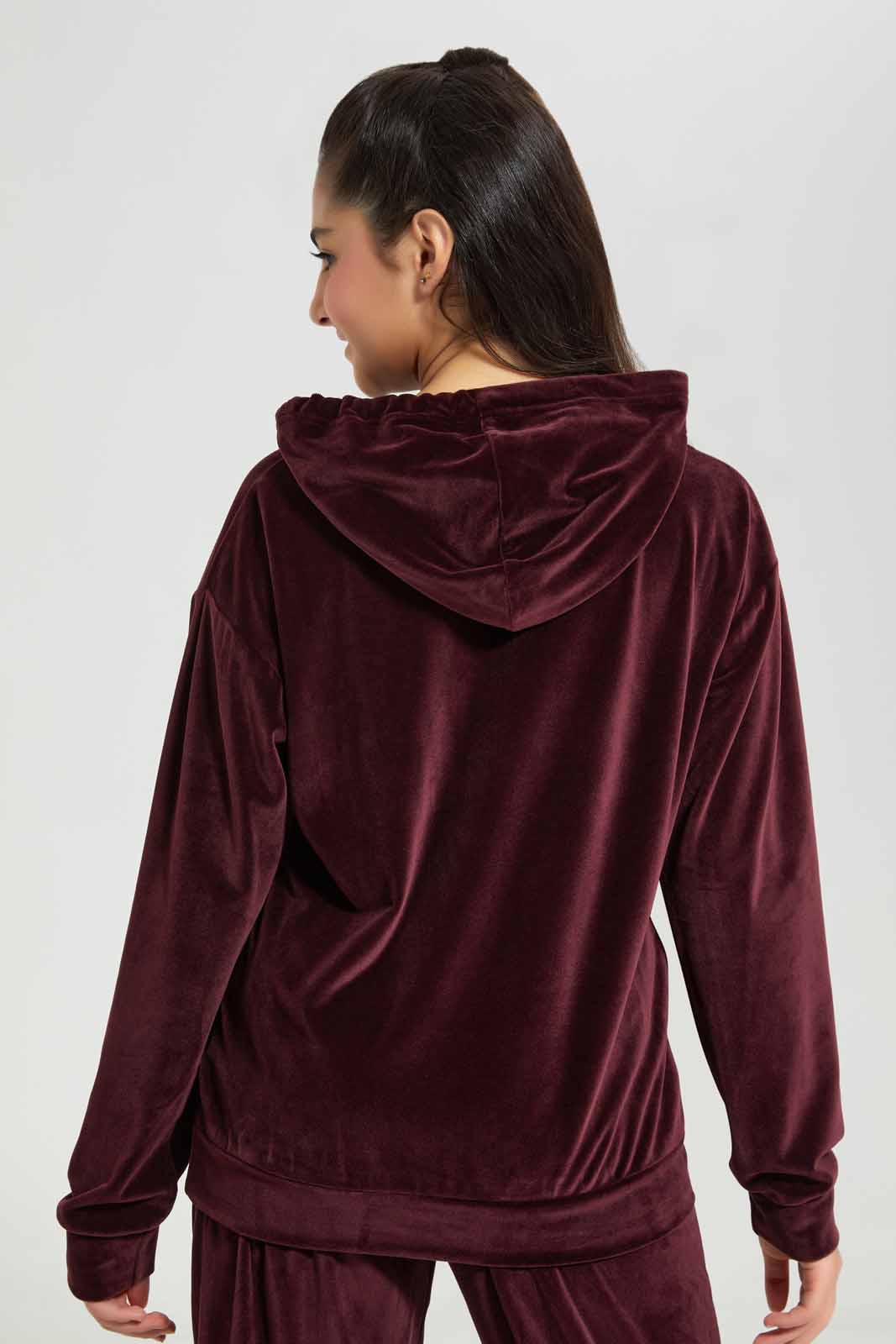 Redtag-Burgundy-Hoody-Velour-Sweatshirts-Category:Sweatshirts,-Colour:Burgundy,-Deals:New-In,-Filter:Senior-Girls-(8-to-14-Yrs),-GSR-Sweatshirts,-New-In-GSR-APL,-Non-Sale,-Section:Girls-(0-to-14Yrs),-TBL,-W22B-Senior-Girls-9 to 14 Years