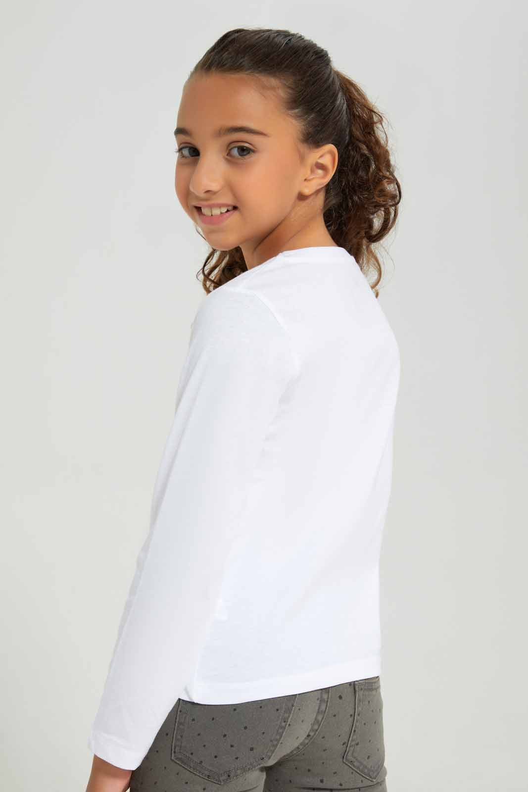 Redtag-White-Ls-Basic-Tee-Princess---White-BTS,-Category:T-Shirts,-Colour:White,-Deals:New-In,-Filter:Girls-(2-to-8-Yrs),-GIR-T-Shirts,-New-In-GIR-APL,-Non-Sale,-Section:Girls-(0-to-14Yrs),-TBL,-W22B-Girls-2 to 8 Years