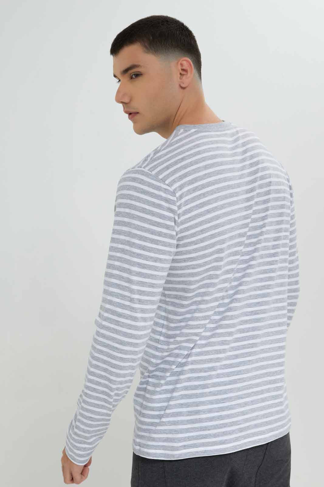 Redtag-White/Grey-Striper-L/S-Henley-T-Shirt-Category:T-Shirts,-Colour:Grey,-Deals:New-In,-Filter:Men's-Clothing,-Men-T-Shirts,-New-In-Men-APL,-Non-Sale,-Section:Men,-W22B-Men's-