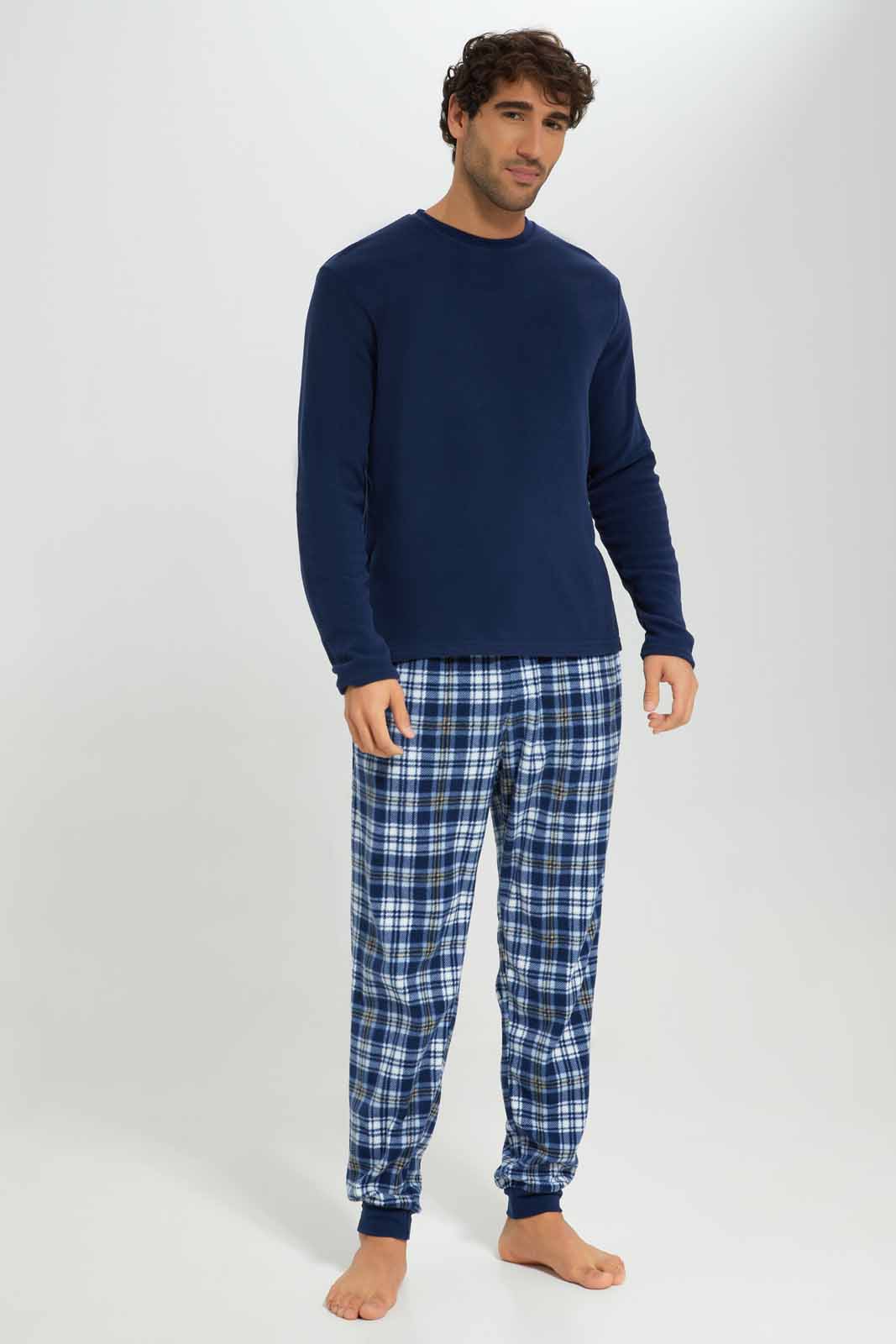 Redtag-Navy-Fleece-Pyjama-Neck-Category:Pyjama-Sets,-Colour:Navy,-Deals:New-In,-EHW,-Filter:Men's-Clothing,-Men-Pyjama-Sets,-New-In-Men-APL,-Non-Sale,-Section:Men,-W22B-Men's-
