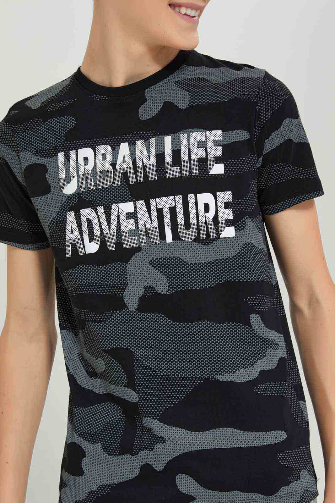 Redtag-Black-Camo-OutlawsTee-BSR-T-Shirts,-BTS,-Category:T-Shirts,-Colour:Black,-Deals:New-In,-Dept:Boys,-Filter:Senior-Boys-(8-to-14-Yrs),-New-In-BSR-APL,-Non-Sale,-Section:Boys-(0-to-14Yrs),-W22B-Senior-Boys-9 to 14 Years