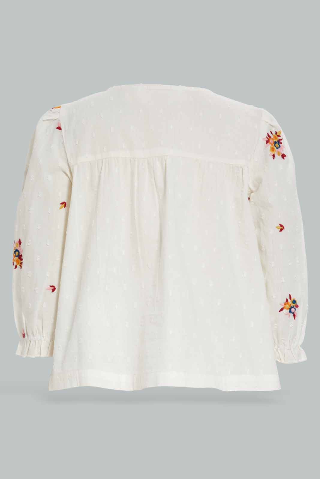 Redtag-Ivory-Embroidery-Front-Open-Blouse-Category:Blouses,-Colour:Ivory,-Deals:New-In,-Filter:Infant-Girls-(3-to-24-Mths),-ING-Blouses,-New-In-ING-APL,-Non-Sale,-Section:Girls-(0-to-14Yrs),-W22B-Infant-Girls-3 to 24 Months