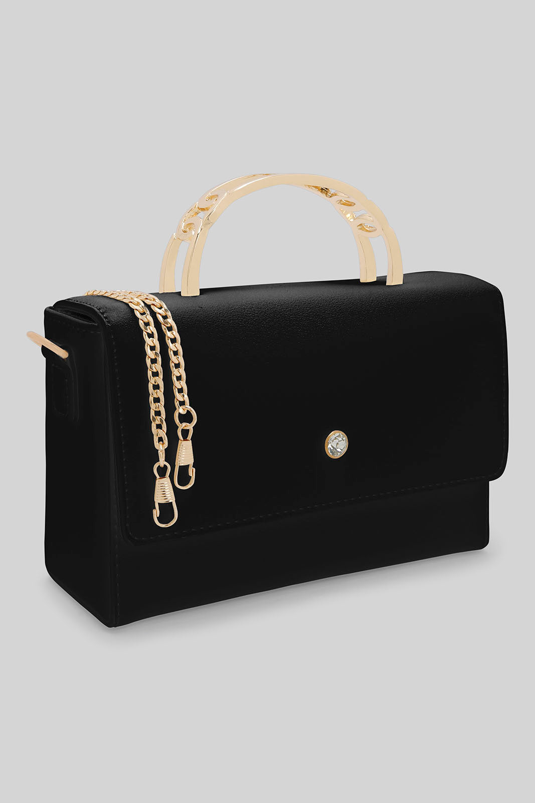 Redtag-Black-Clutch-Bag-With-Gold-Top-Handle-Category:Bags,-Colour:Black,-Filter:Women's-Accessories,-New-In,-New-In-Women-ACC,-Non-Sale,-Section:Women,-W22A,-Women-Bags-Women-