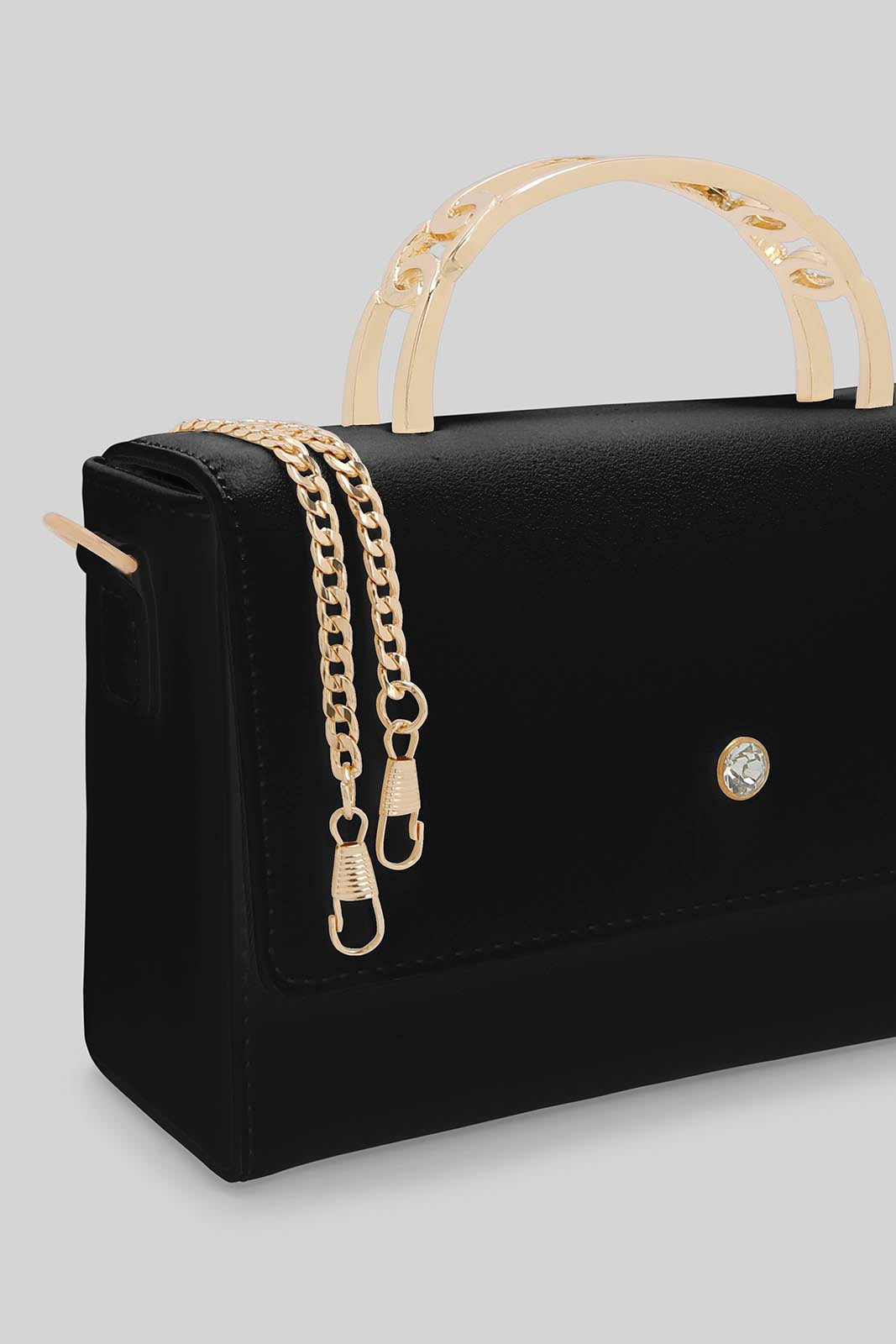 Redtag-Black-Clutch-Bag-With-Gold-Top-Handle-Category:Bags,-Colour:Black,-Filter:Women's-Accessories,-New-In,-New-In-Women-ACC,-Non-Sale,-Section:Women,-W22A,-Women-Bags-Women-