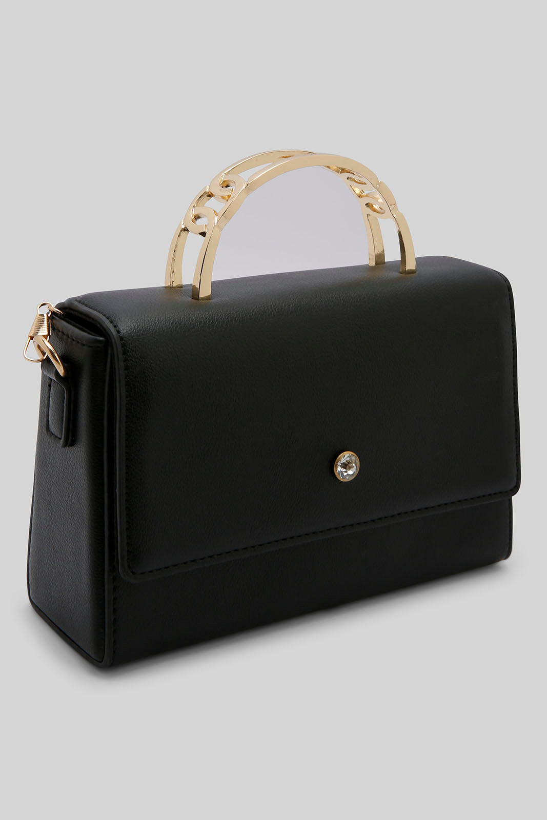 Redtag-Black-Clutch-Bag-With-Gold-Top-Handle-Category:Bags,-Colour:Black,-Filter:Women's-Accessories,-New-In,-New-In-Women-ACC,-Non-Sale,-Section:Women,-W22A,-Women-Bags-Women-