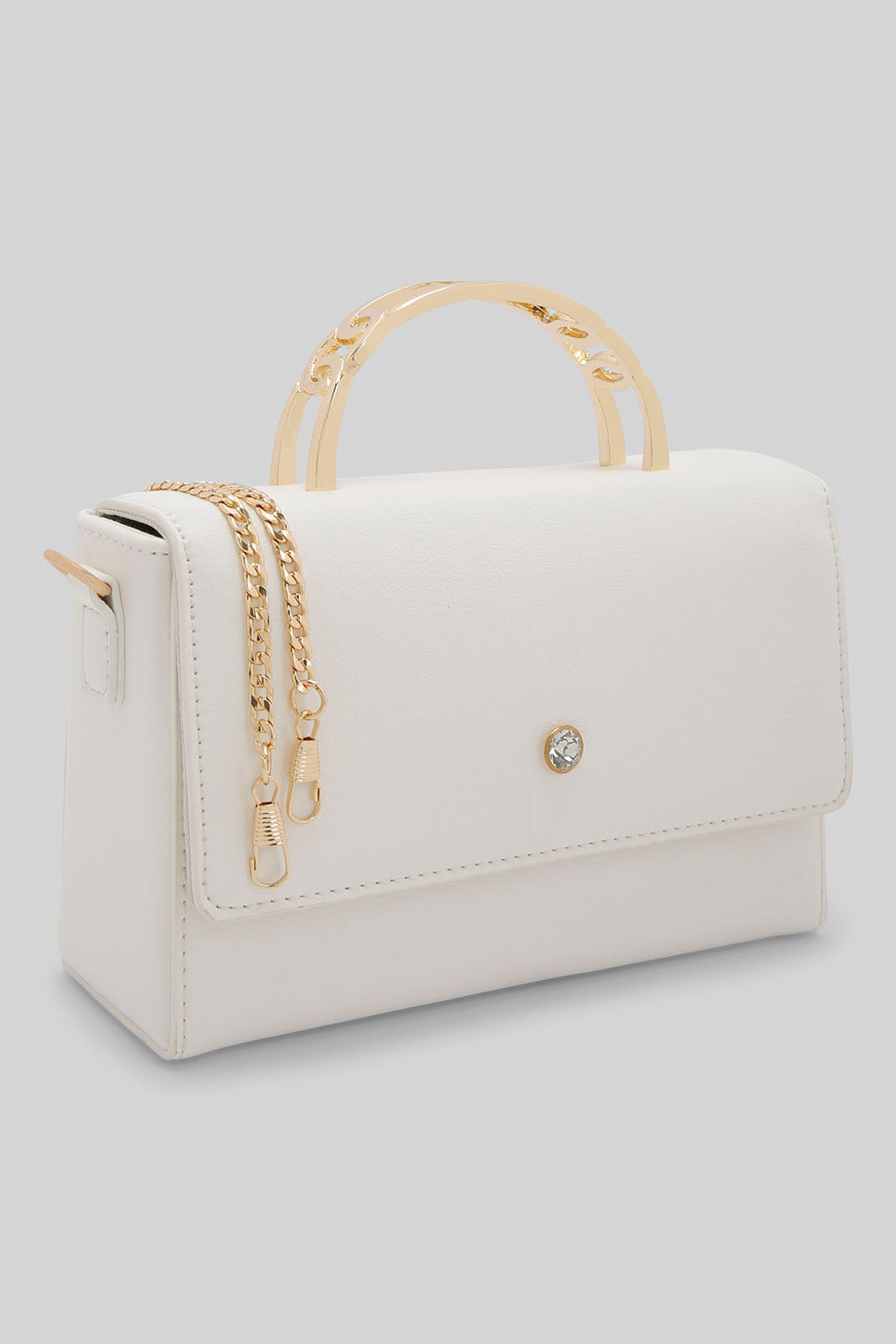 Redtag-White-Clutch-Bag-With-Gold-Top-Handle-Category:Bags,-Colour:White,-Filter:Women's-Accessories,-New-In,-New-In-Women-ACC,-Non-Sale,-Section:Women,-W22A,-Women-Bags-Women-