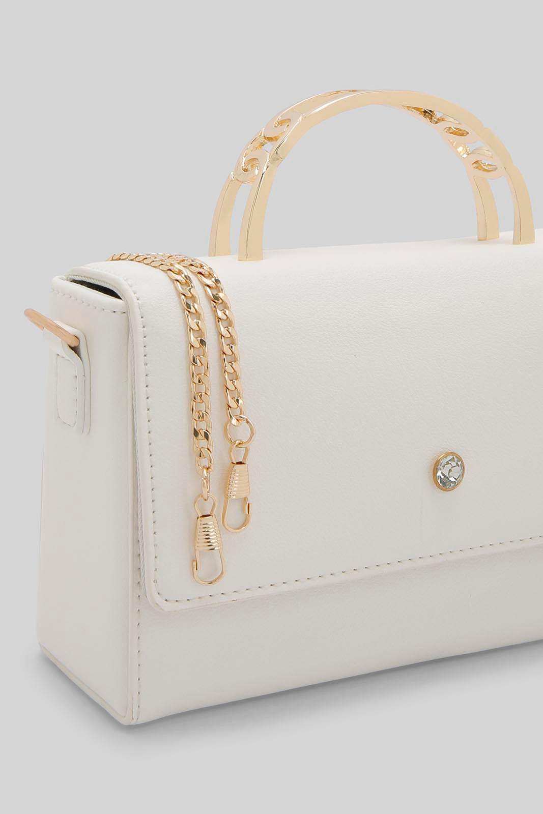 Redtag-White-Clutch-Bag-With-Gold-Top-Handle-Category:Bags,-Colour:White,-Filter:Women's-Accessories,-New-In,-New-In-Women-ACC,-Non-Sale,-Section:Women,-W22A,-Women-Bags-Women-
