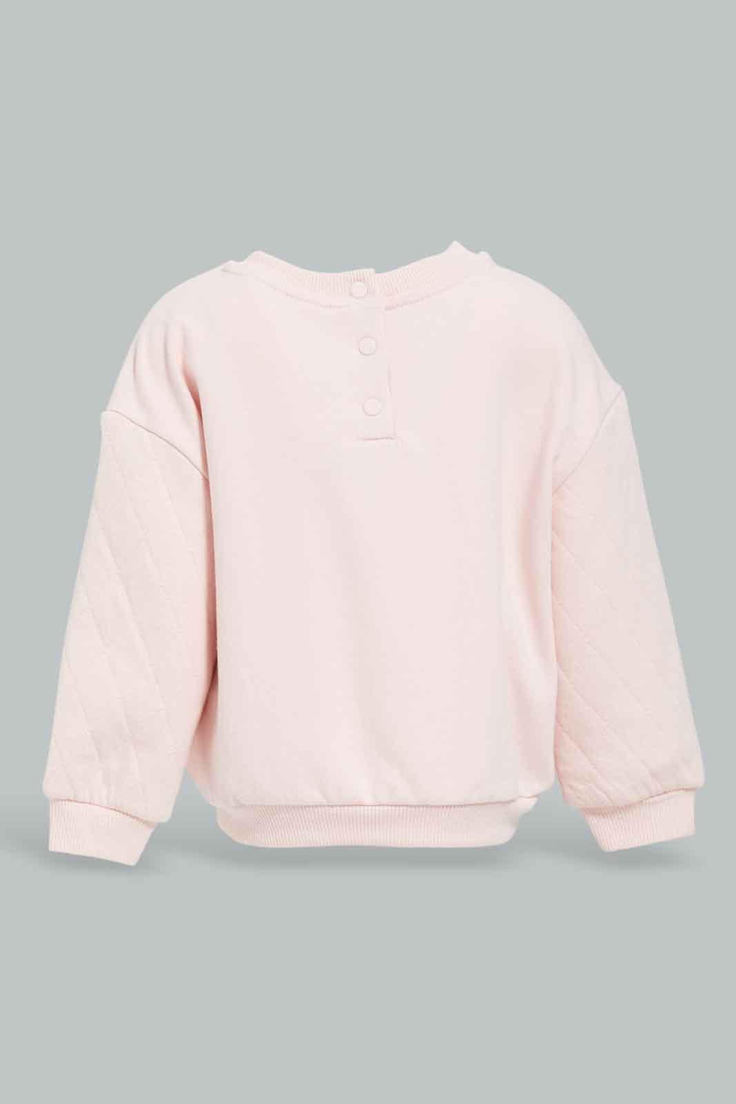 Redtag-Pink-Waffle-Sleeves-Sweatshirt-Category:Sweatshirts,-Colour:Apricot,-Deals:New-In,-Filter:Infant-Girls-(3-to-24-Mths),-ING-Sweatshirts,-New-In-ING-APL,-Non-Sale,-Section:Girls-(0-to-14Yrs),-W22A-Infant-Girls-3 to 24 Months