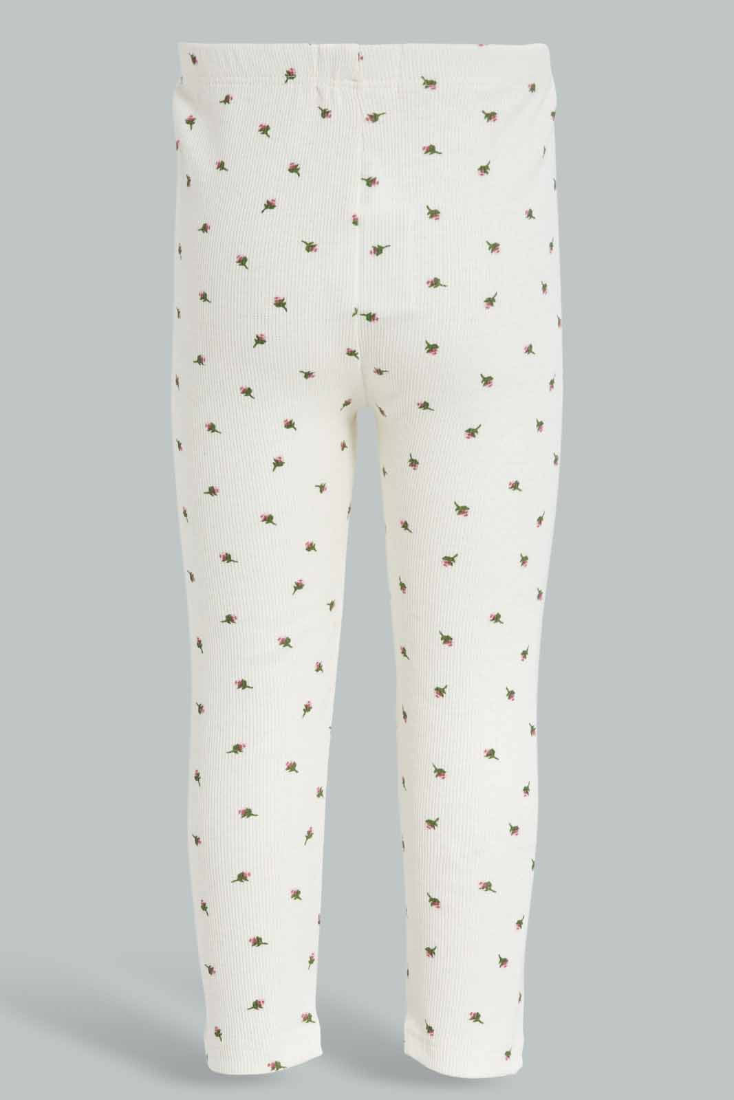 Redtag-Ivory-Floral-AOP-Rib-Leggings-Category:Leggings,-Colour:Ivory,-Deals:New-In,-Filter:Infant-Girls-(3-to-24-Mths),-ING-Leggings,-New-In-ING-APL,-Non-Sale,-Section:Girls-(0-to-14Yrs),-W22B-Infant-Girls-3 to 24 Months