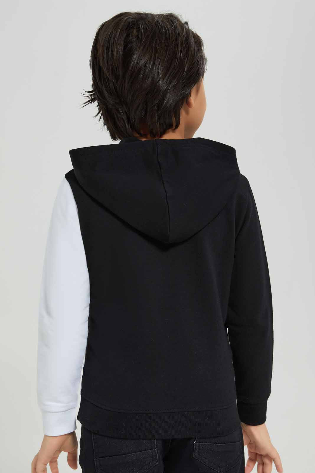 Redtag-Black-/-White-Tiger-Embroidered-Hooded-Zip-Thru-BOY-Sweatshirts,-Category:Sweatshirts,-Colour:Black,-Deals:New-In,-Filter:Boys-(2-to-8-Yrs),-New-In-BOY-APL,-Non-Sale,-Section:Boys-(0-to-14Yrs),-W22B-Boys-2 to 8 Years