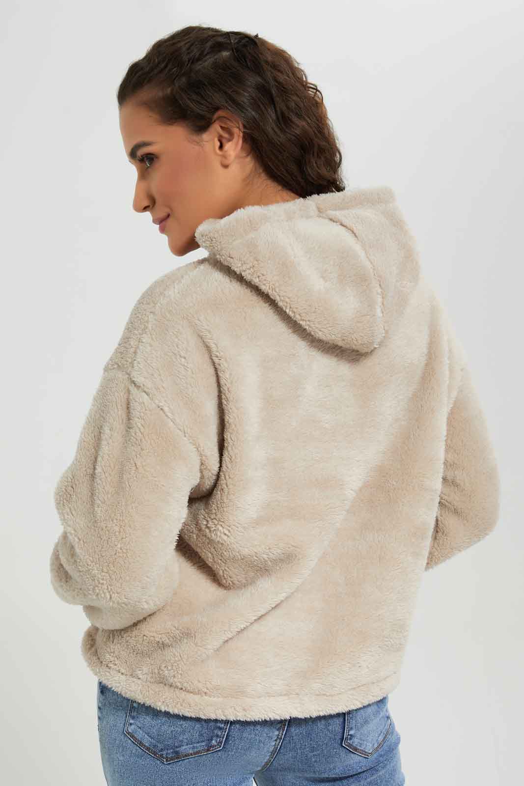 Redtag-Beige-Polar-Fleece-Hoodie-Sweatshirt-Category:Sweatshirts,-Colour:Beige,-Deals:New-In,-EHW,-Filter:Women's-Clothing,-New-In-Women-APL,-Non-Sale,-Section:Women,-W22B,-Women-Sweatshirts-Women's-